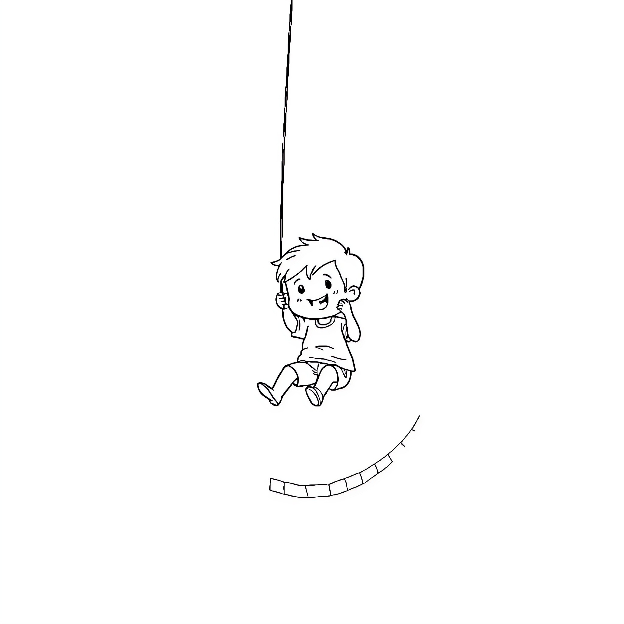 Child swinging happily on a rope Coloring Page (free black-and-white line drawing printable PDF for all, from beginners to advanced learners, including children, teens, adults, and seniors)