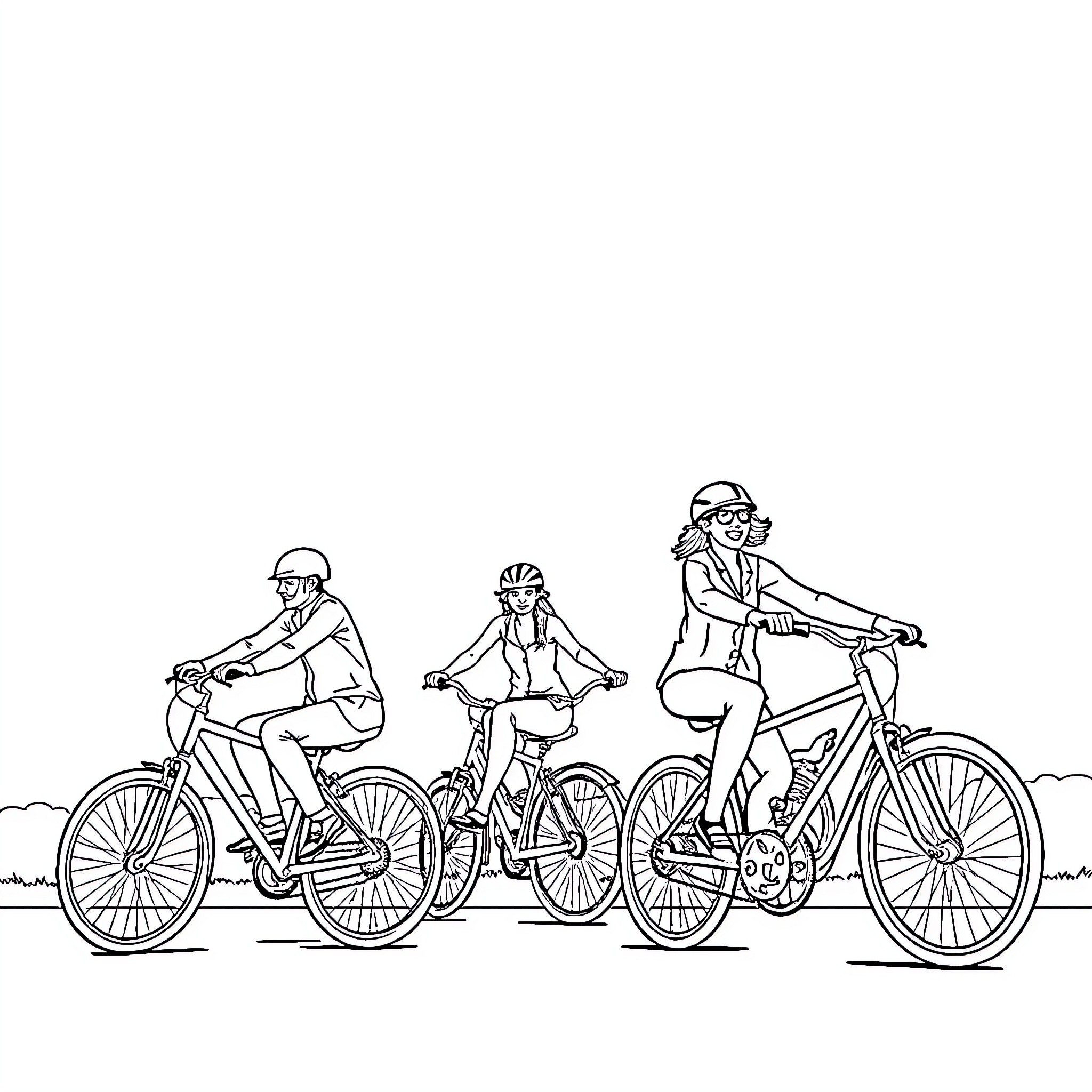 Rider group cycling on the road Coloring Page (free black-and-white line drawing printable PDF for all, from beginners to advanced learners, including children, teens, adults, and seniors)