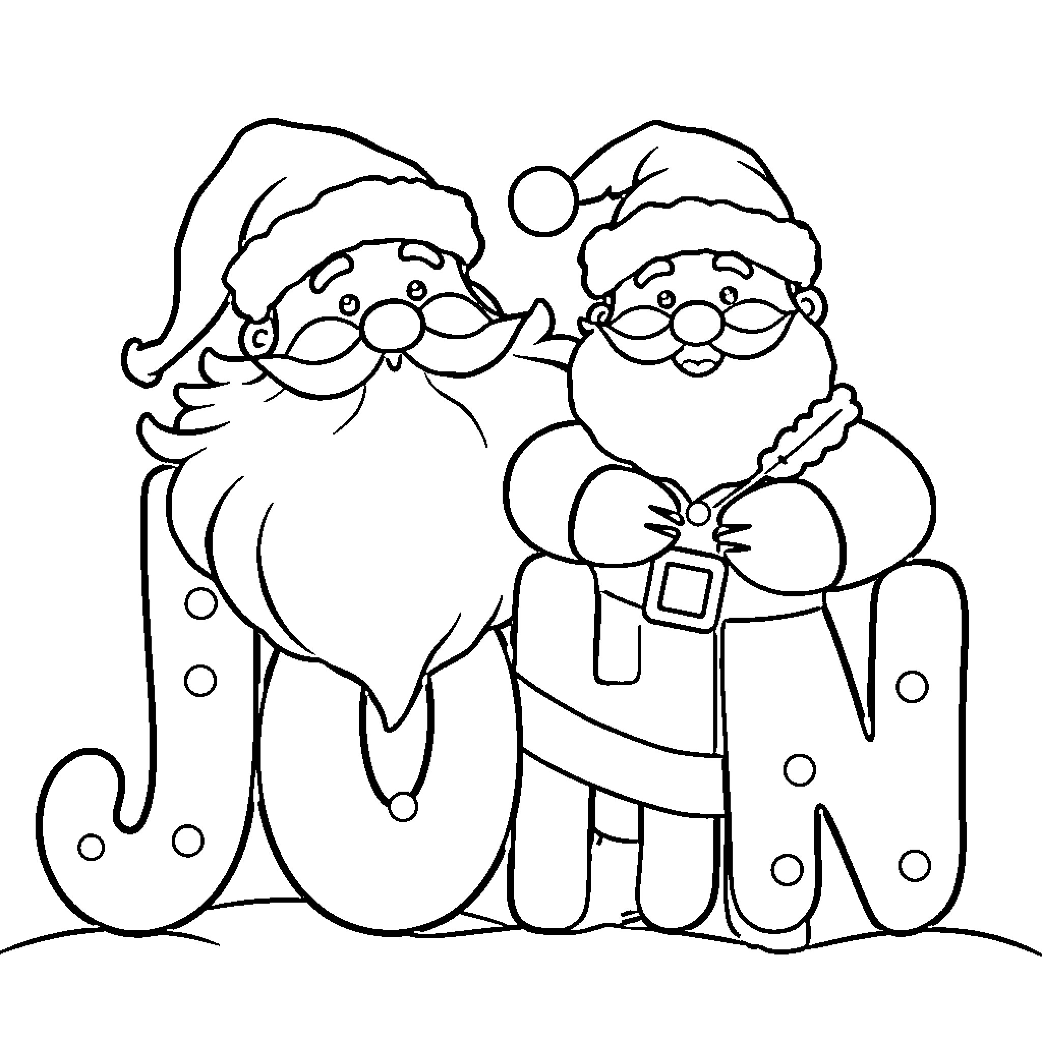John and Santa Claus Celebrating Christmas Coloring Page (free black-and-white line drawing printable PDF for all, from beginners to advanced learners, including children, teens, adults, and seniors)