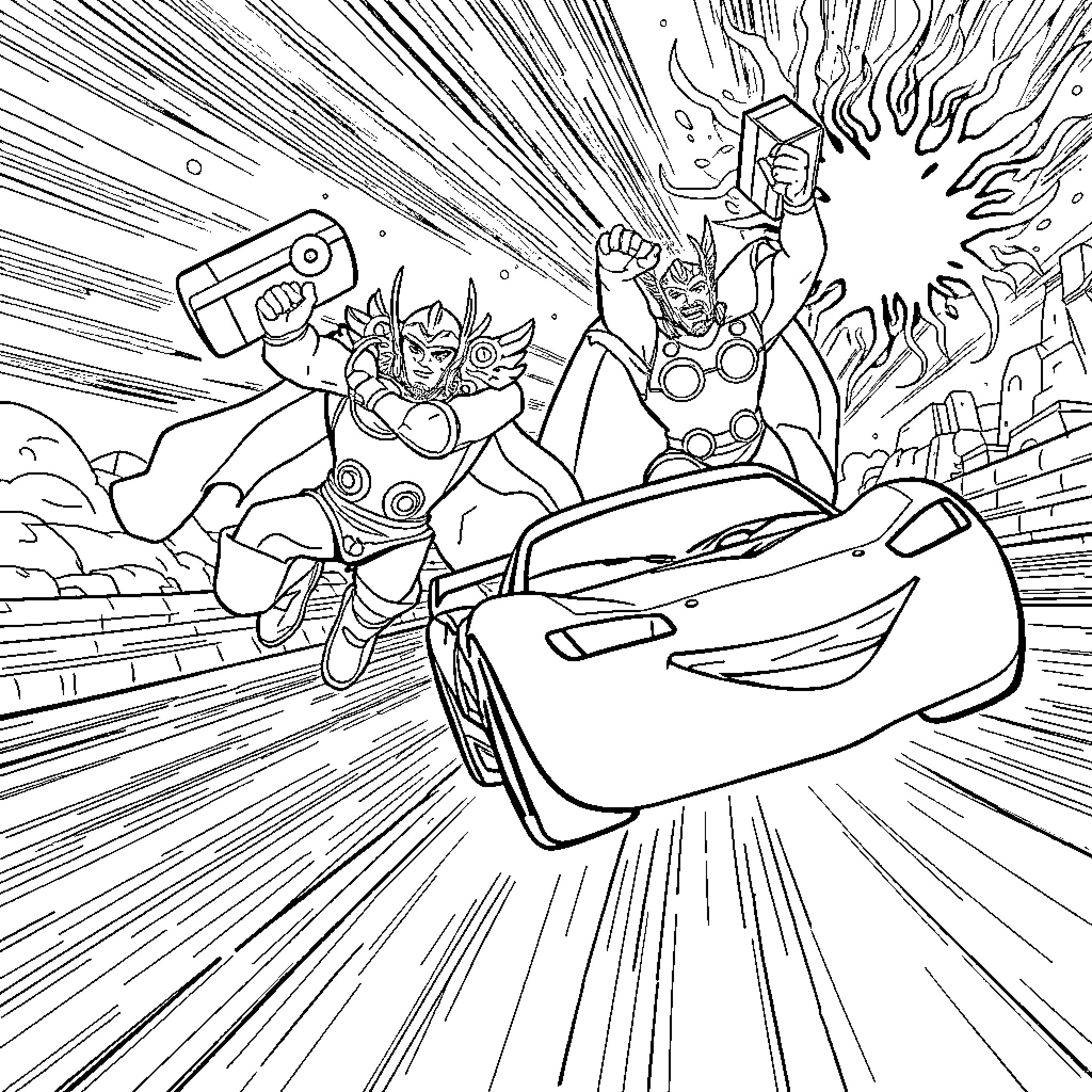 Lightning McQueen's Supercharged Adventure Coloring Page (free black-and-white line drawing printable PDF for all, from beginners to advanced learners, including children, teens, adults, and seniors)