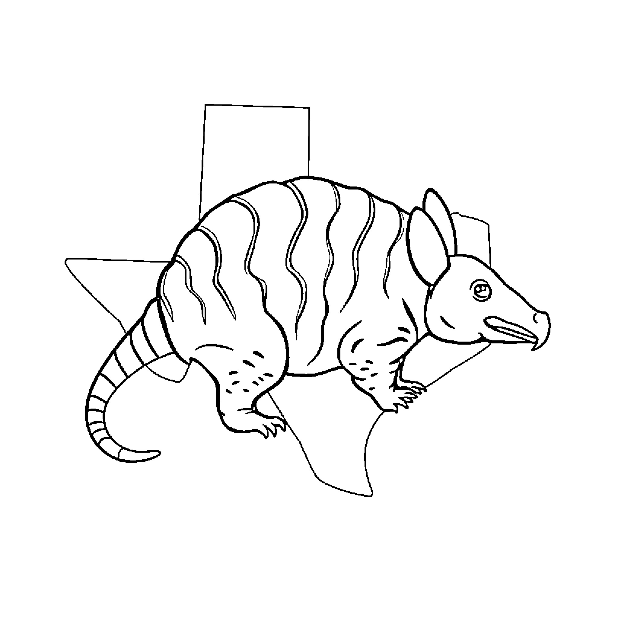 Armadillo in a whimsical pose Coloring Page (free black-and-white line drawing printable PDF for all, from beginners to advanced learners, including children, teens, adults, and seniors)