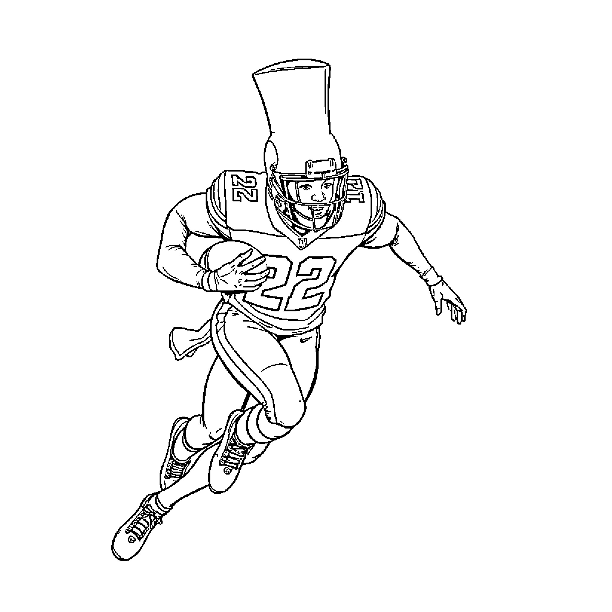 Saquon Barkley running with determination on the field Coloring Page (free black-and-white line drawing printable PDF for all, from beginners to advanced learners, including children, teens, adults, and seniors)