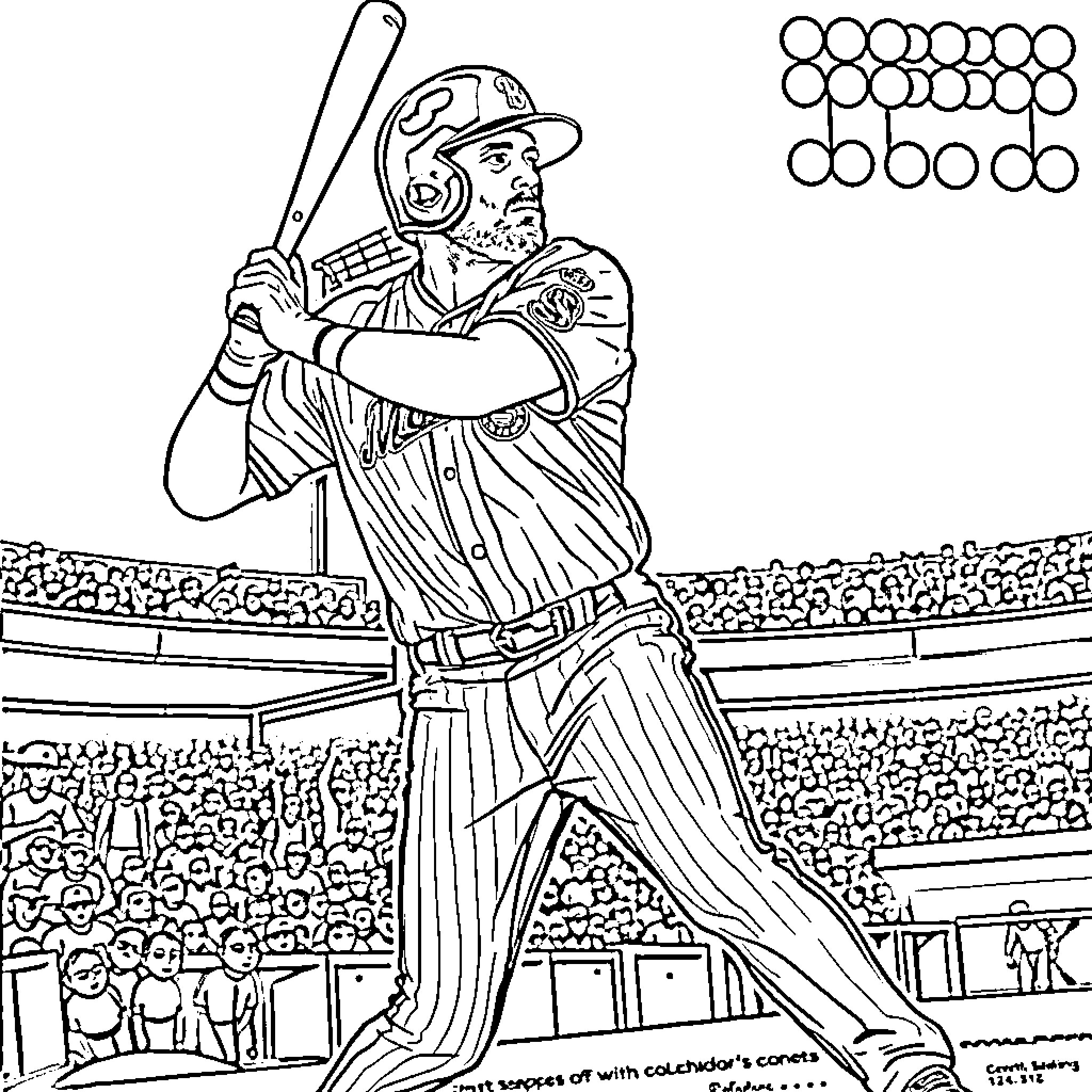 Bryce Harper batting in baseball stadium Coloring Page (free black-and-white line drawing printable PDF for all, from beginners to advanced learners, including children, teens, adults, and seniors)