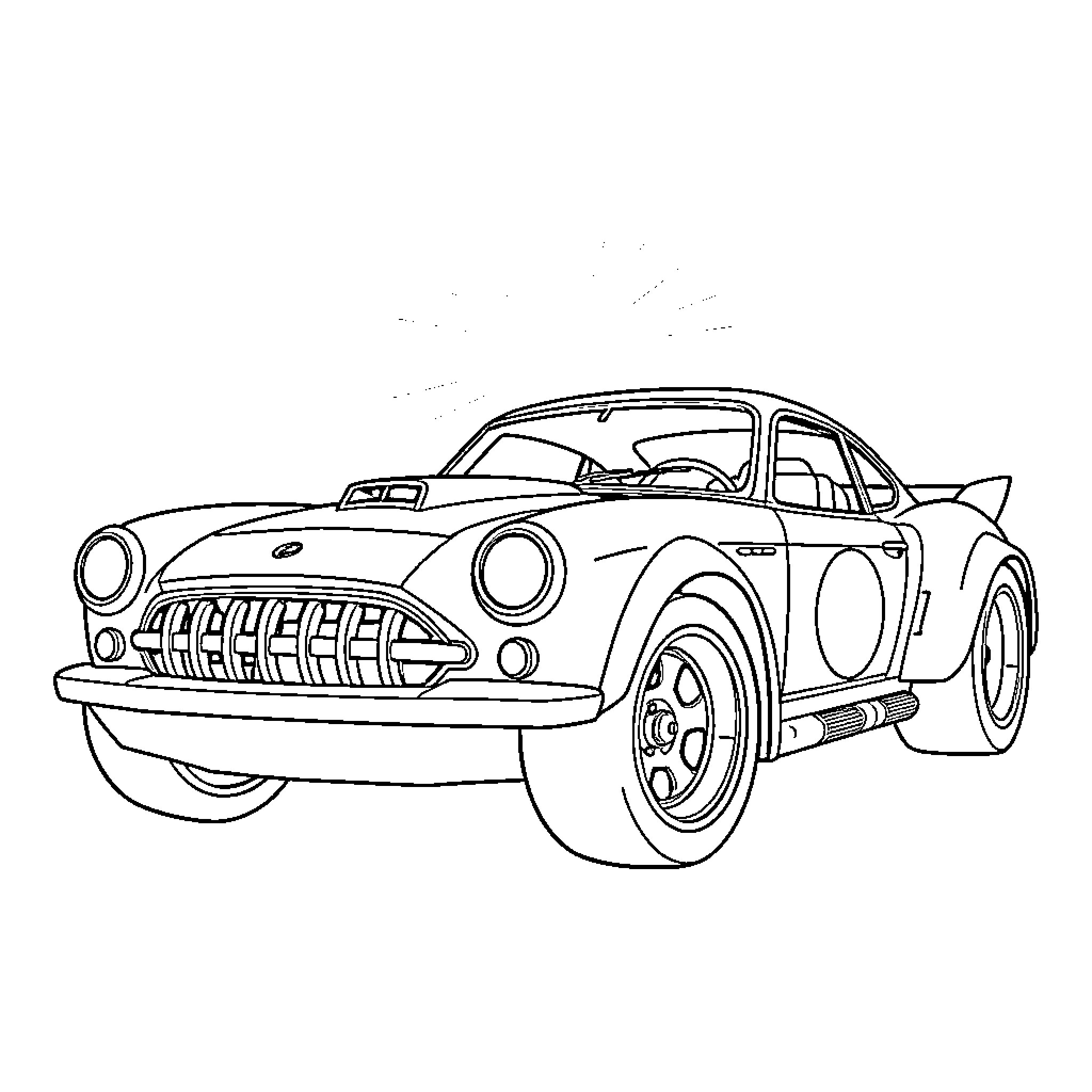Formula One Car in Sleek Racing Attire Coloring Page (free black-and-white line drawing printable PDF for all, from beginners to advanced learners, including children, teens, adults, and seniors)