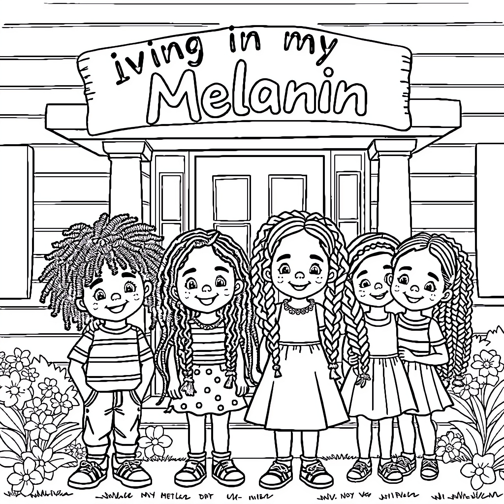 Children playing and exploring in their neighborhood Coloring Page (free black-and-white line drawing printable PDF for all, from beginners to advanced learners, including children, teens, adults, and seniors)