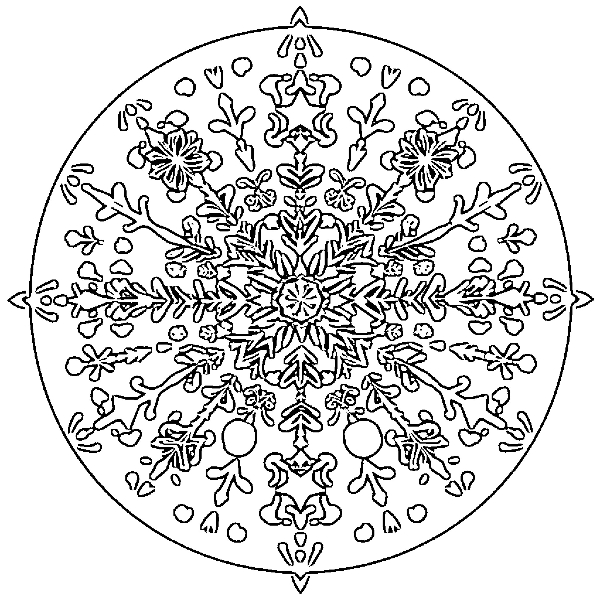 Mandala with intricate floral and geometric patterns Coloring Page (free black-and-white line drawing printable PDF for all, from beginners to advanced learners, including children, teens, adults, and seniors)