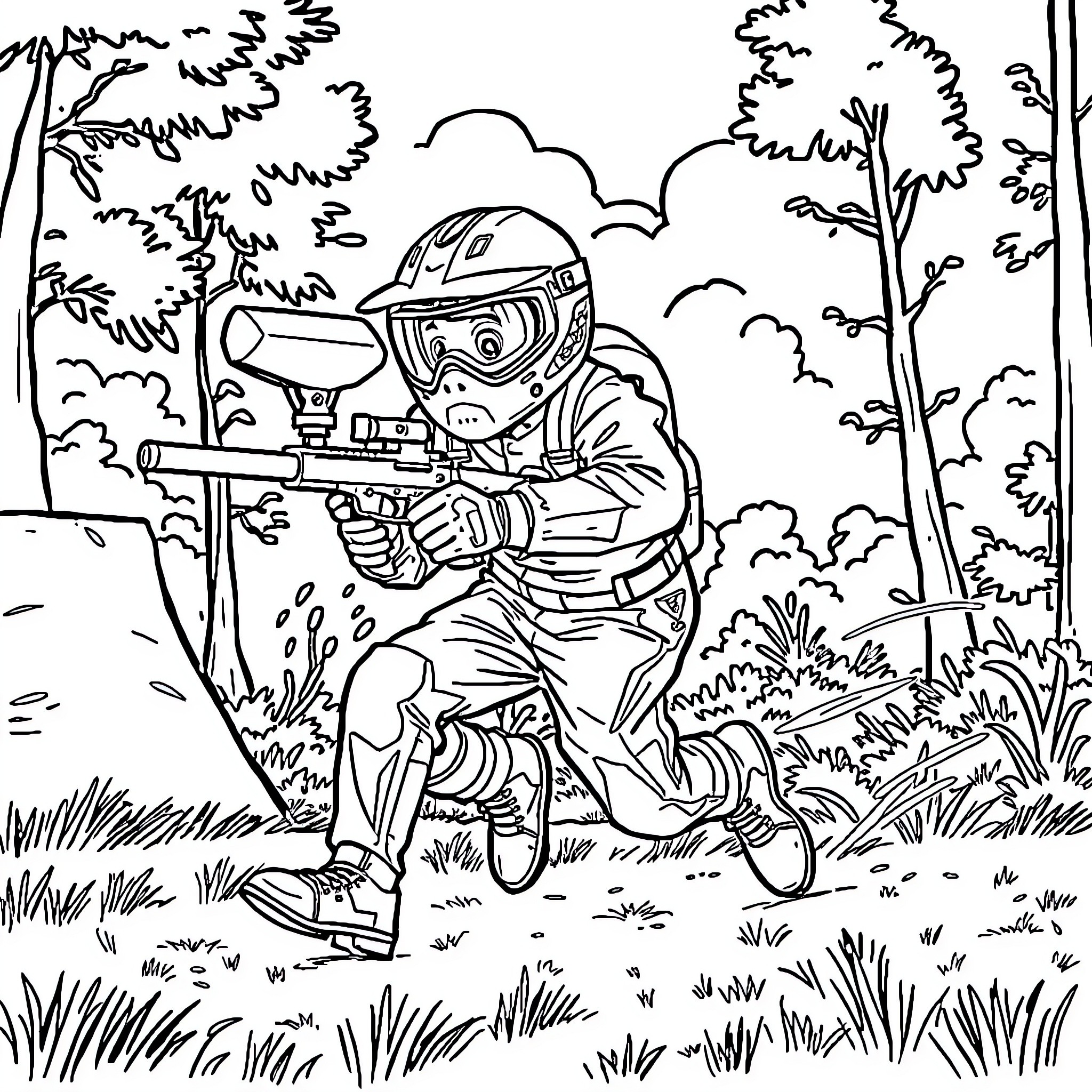 Kyle Exploring the Wilderness in Protective Gear Coloring Page (free black-and-white line drawing printable PDF for all, from beginners to advanced learners, including children, teens, adults, and seniors)