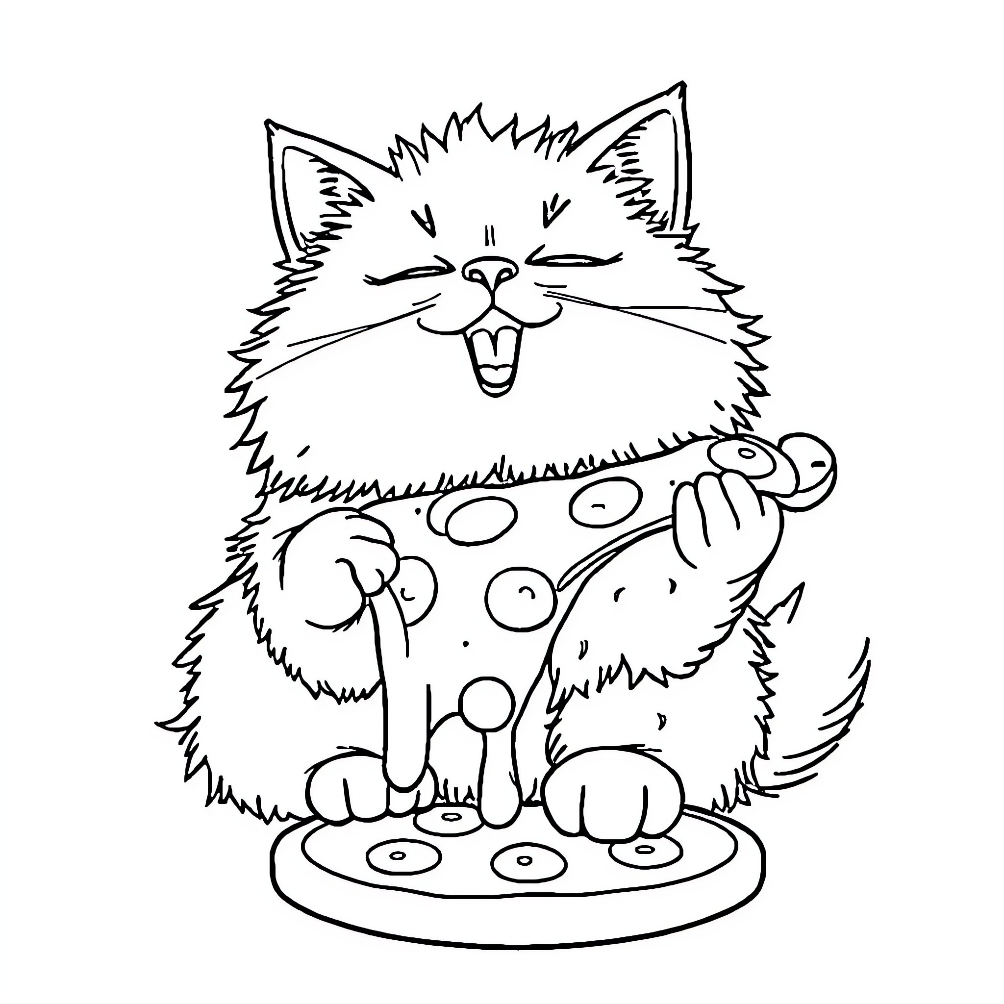 Cat enjoying a dotted treat Coloring Page (free black-and-white line drawing printable PDF for all, from beginners to advanced learners, including children, teens, adults, and seniors)