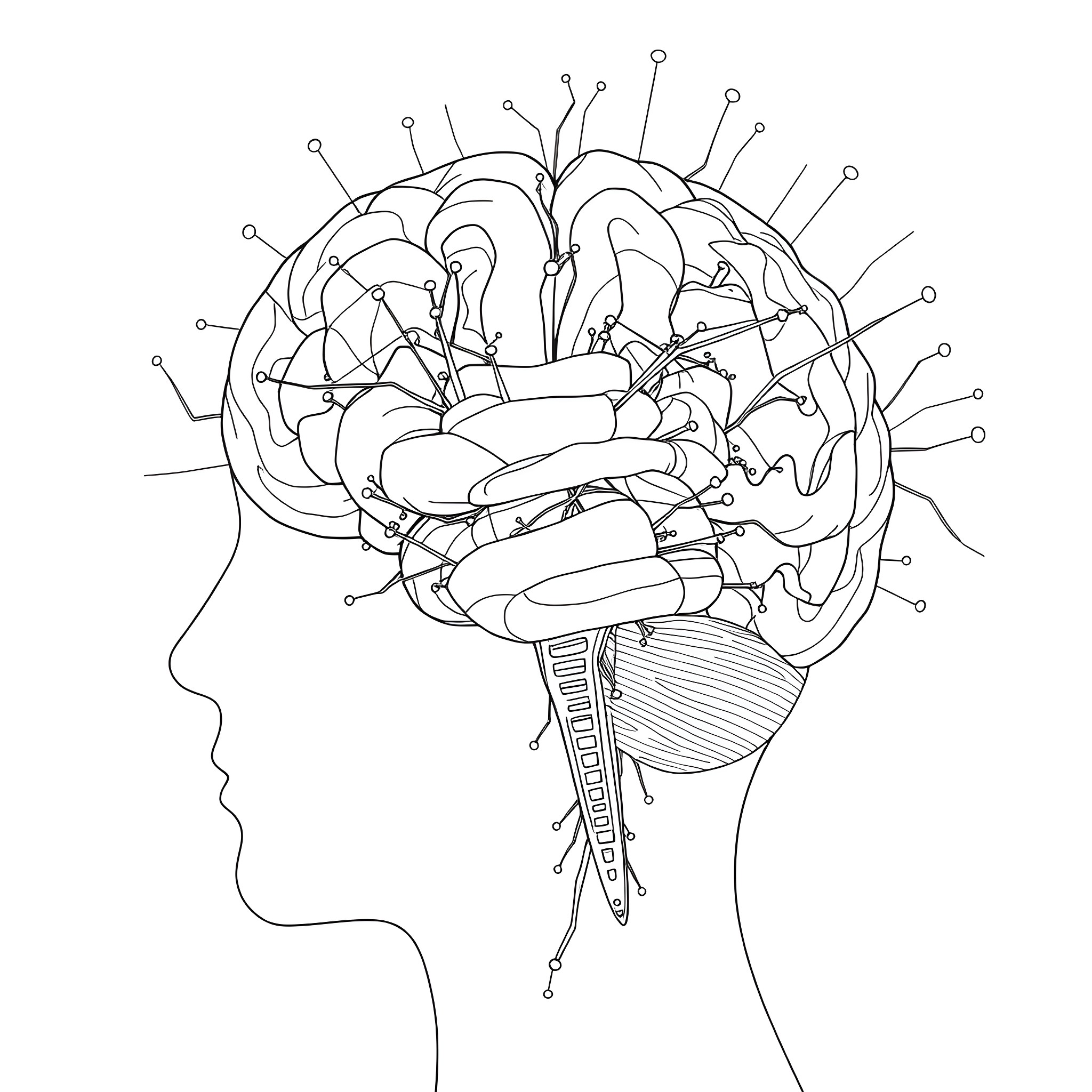 Book of the intricate human brain structure Coloring Page (free black-and-white line drawing printable PDF for all, from beginners to advanced learners, including children, teens, adults, and seniors)