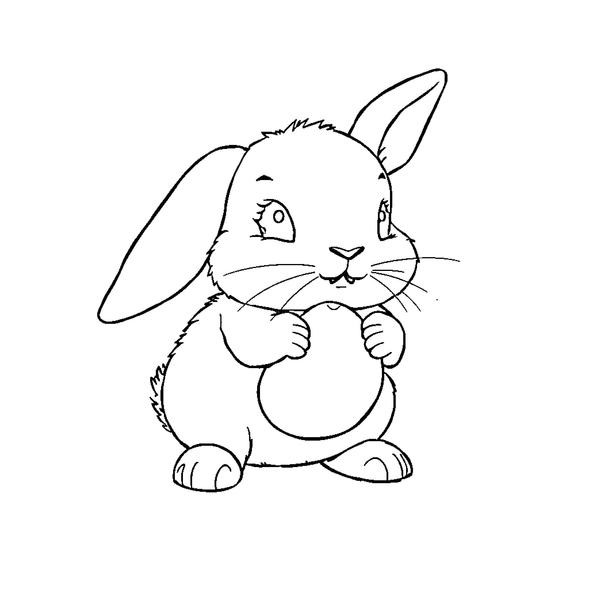 Rabbit drawing with expressive face Coloring Page (free black-and-white line drawing printable PDF for all, from beginners to advanced learners, including children, teens, adults, and seniors)