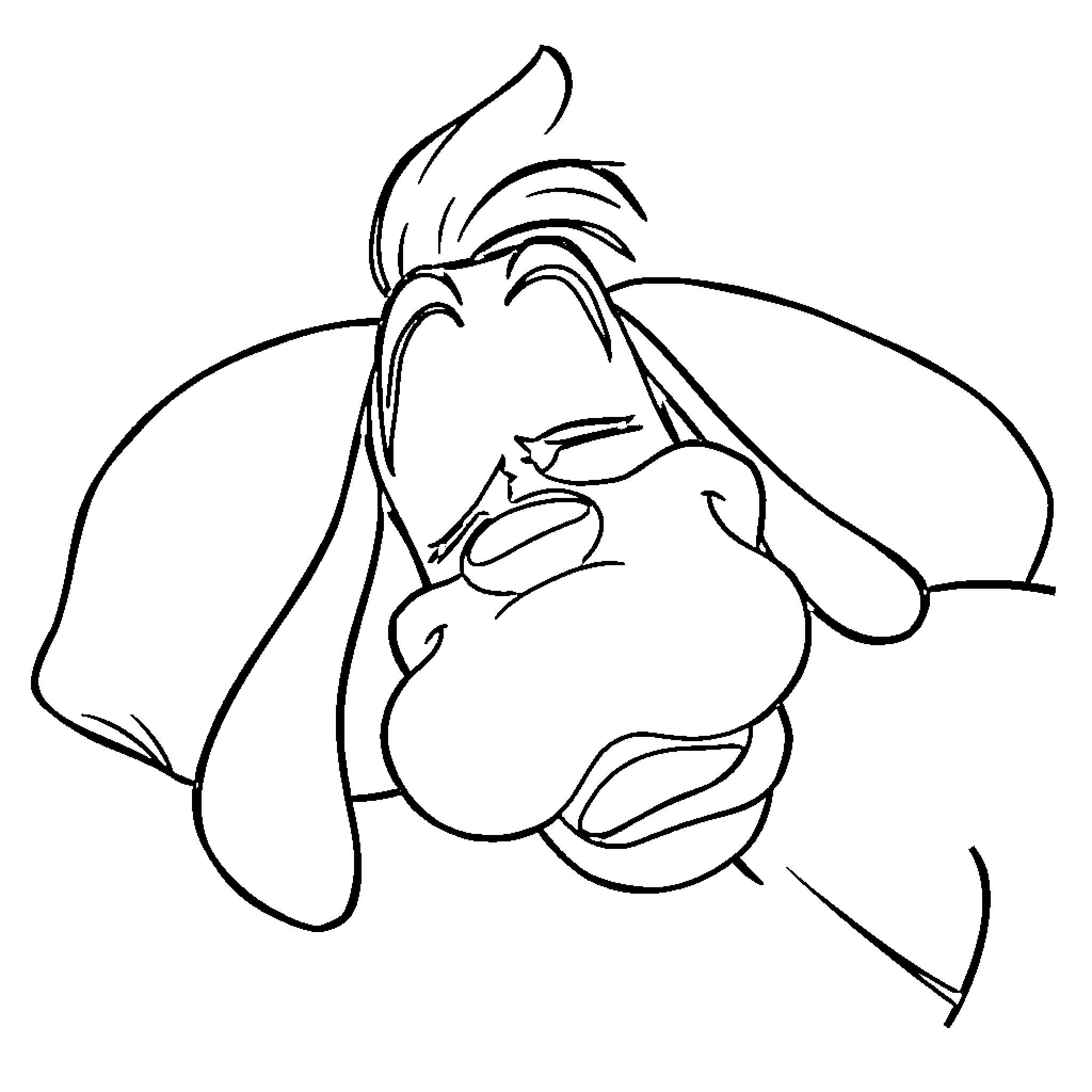 Goofy character expressing amusement Coloring Page (free black-and-white line drawing printable PDF for all, from beginners to advanced learners, including children, teens, adults, and seniors)