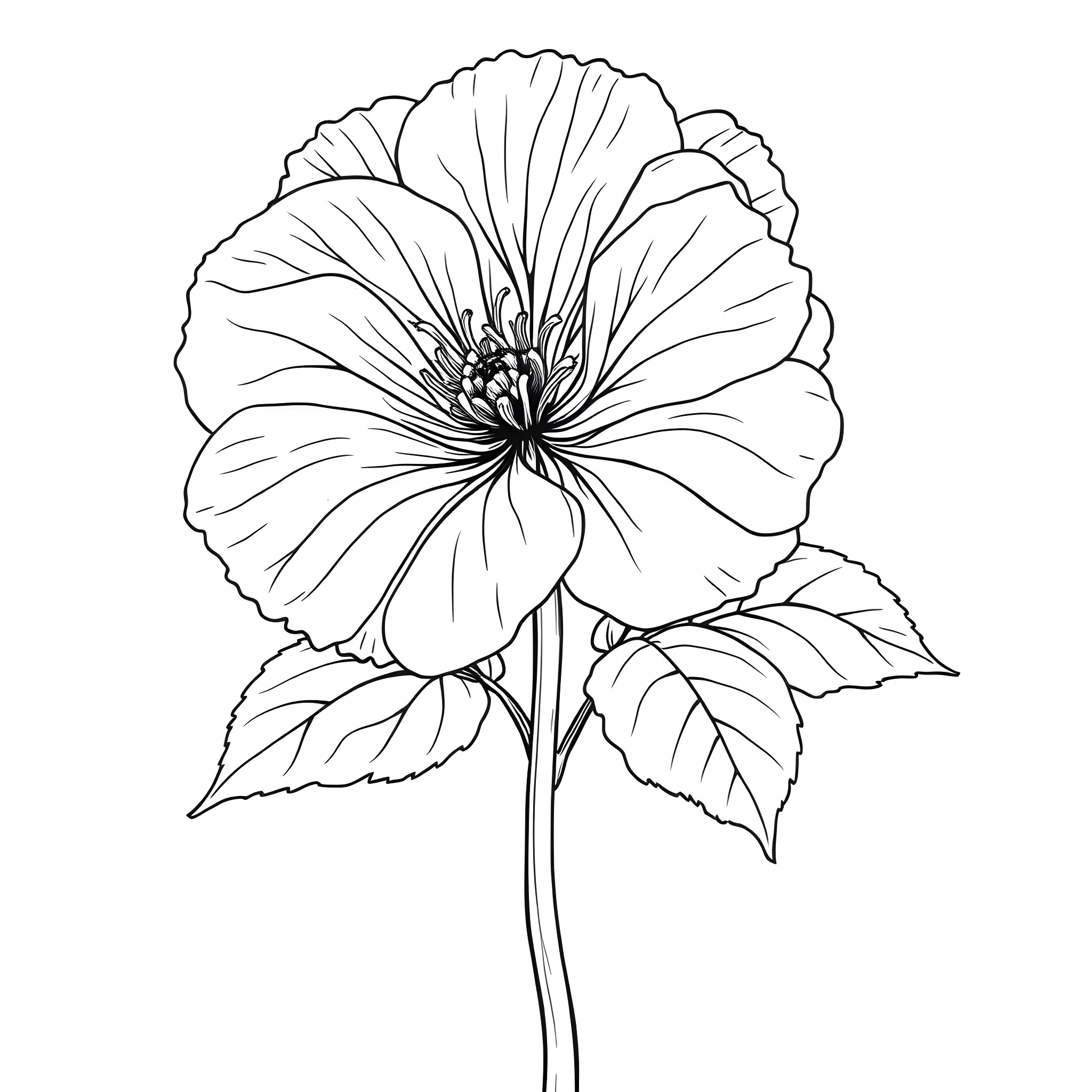 Geranium flower in black and white illustration Coloring Page (free black-and-white line drawing printable PDF for all, from beginners to advanced learners, including children, teens, adults, and seniors)
