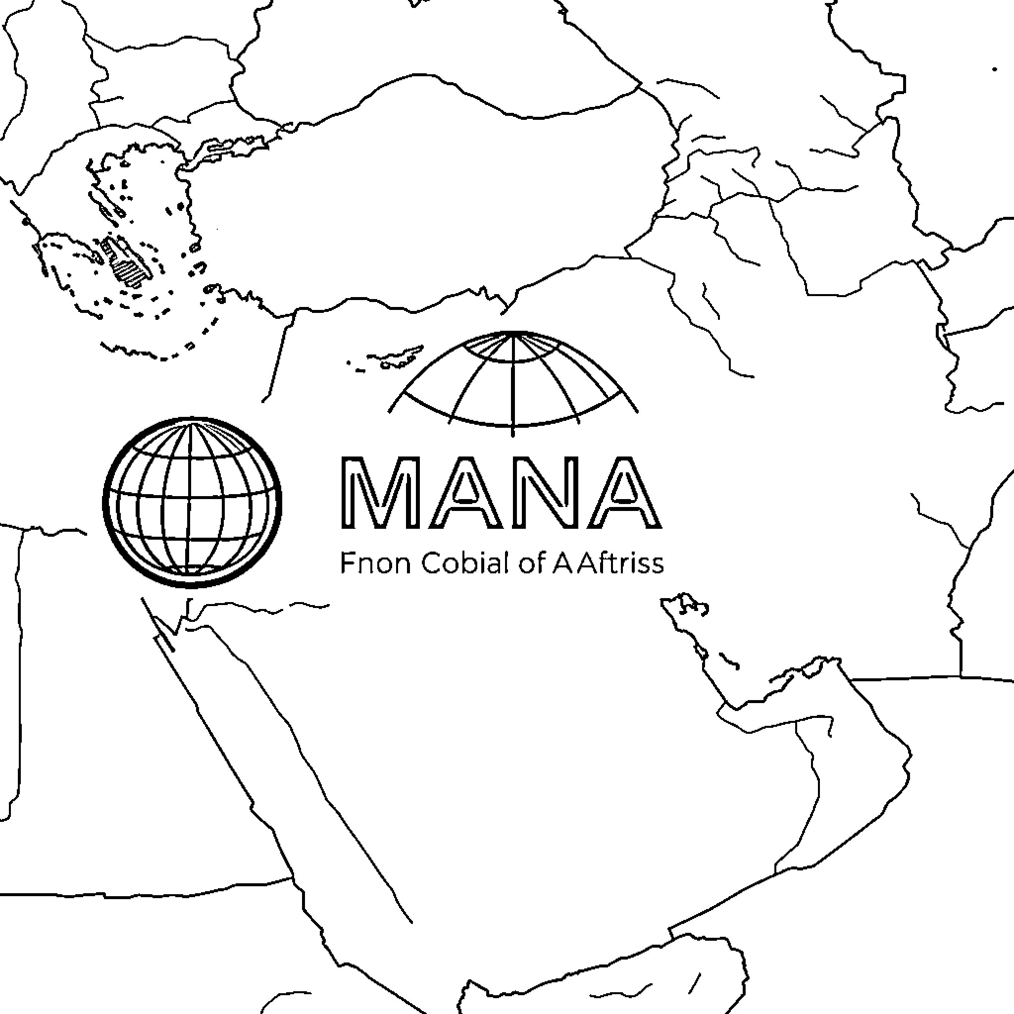 Logo for MANA organization with global map Coloring Page (free black-and-white line drawing printable PDF for all, from beginners to advanced learners, including children, teens, adults, and seniors)
