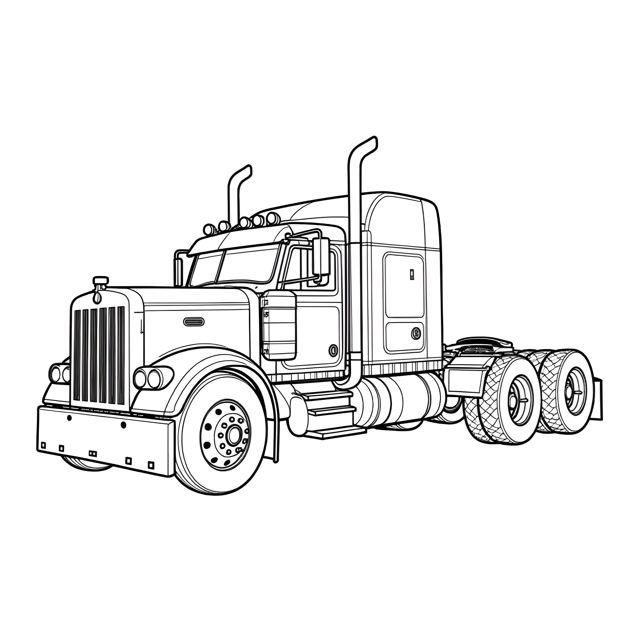 Diesel Truck in Outline Drawing Coloring Page (free black-and-white line drawing printable PDF for all, from beginners to advanced learners, including children, teens, adults, and seniors)