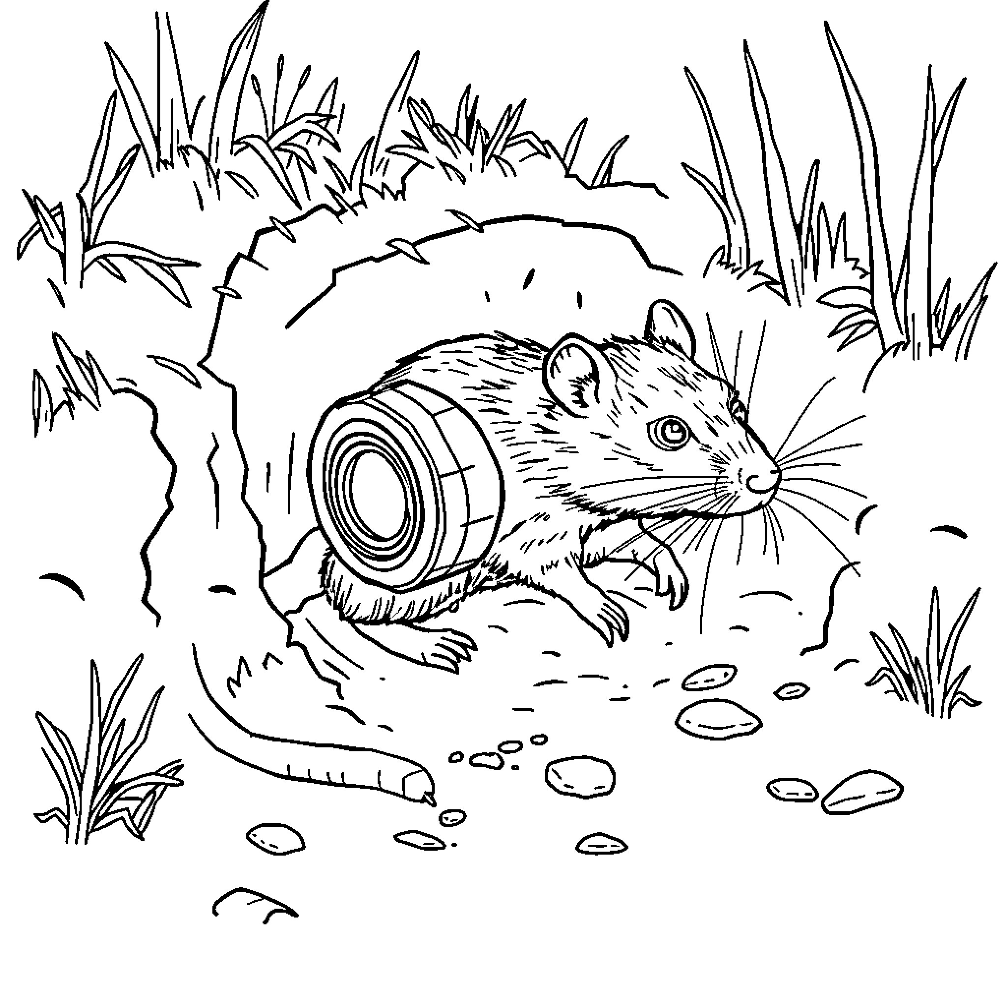 Mud Rat exploring its natural habitat Coloring Page (free black-and-white line drawing printable PDF for all, from beginners to advanced learners, including children, teens, adults, and seniors)