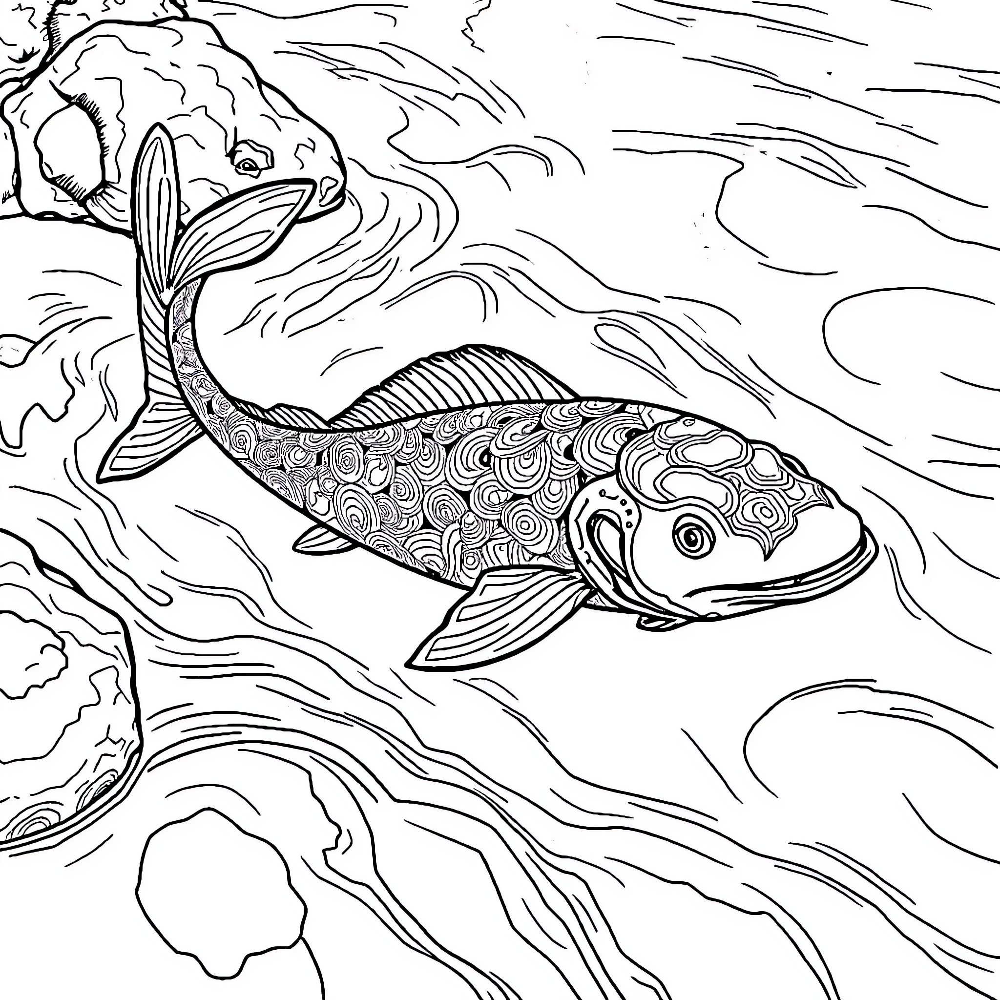 Taniwha's aquatic dance through the waves Coloring Page (free black-and-white line drawing printable PDF for all, from beginners to advanced learners, including children, teens, adults, and seniors)