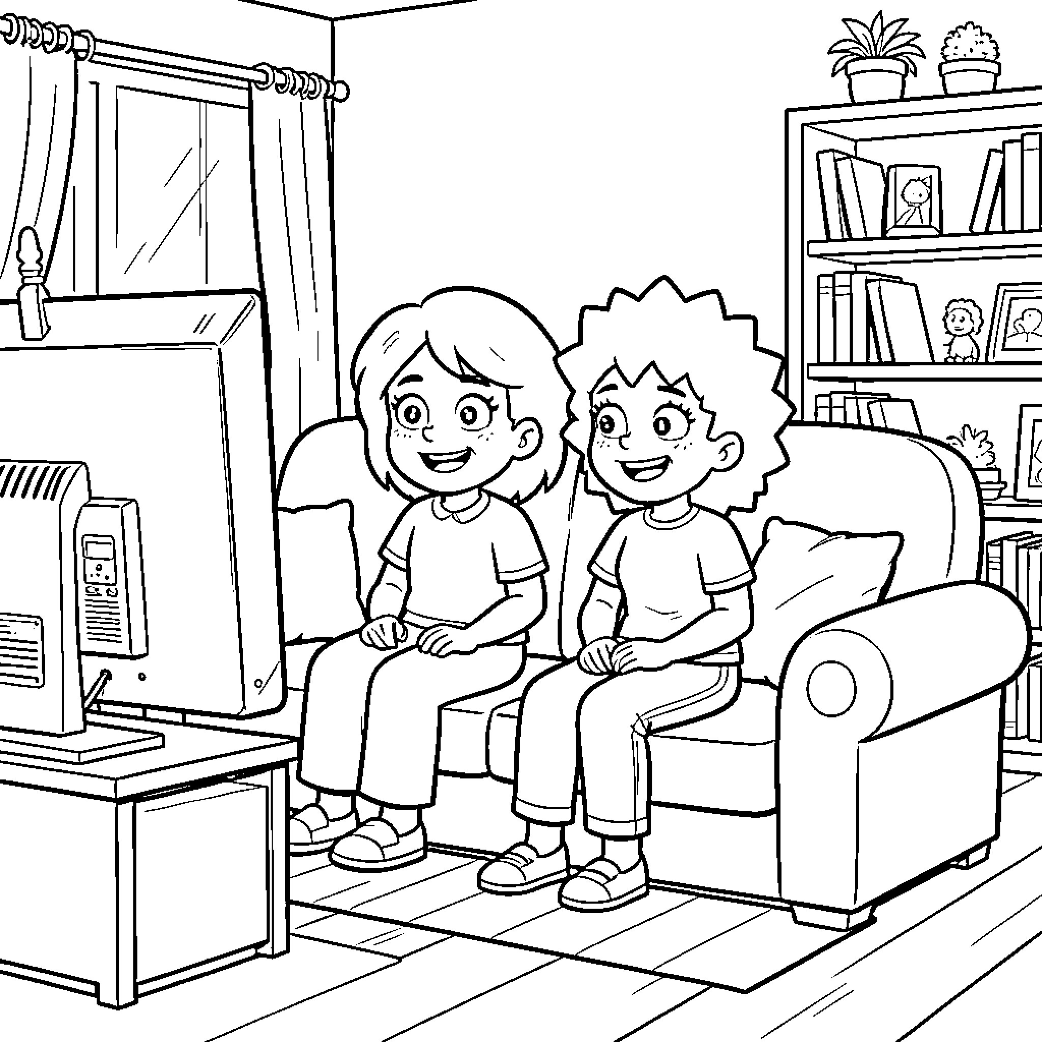 Homer and Lisa Spending Quality Time Together Coloring Page (free black-and-white line drawing printable PDF for all, from beginners to advanced learners, including children, teens, adults, and seniors)