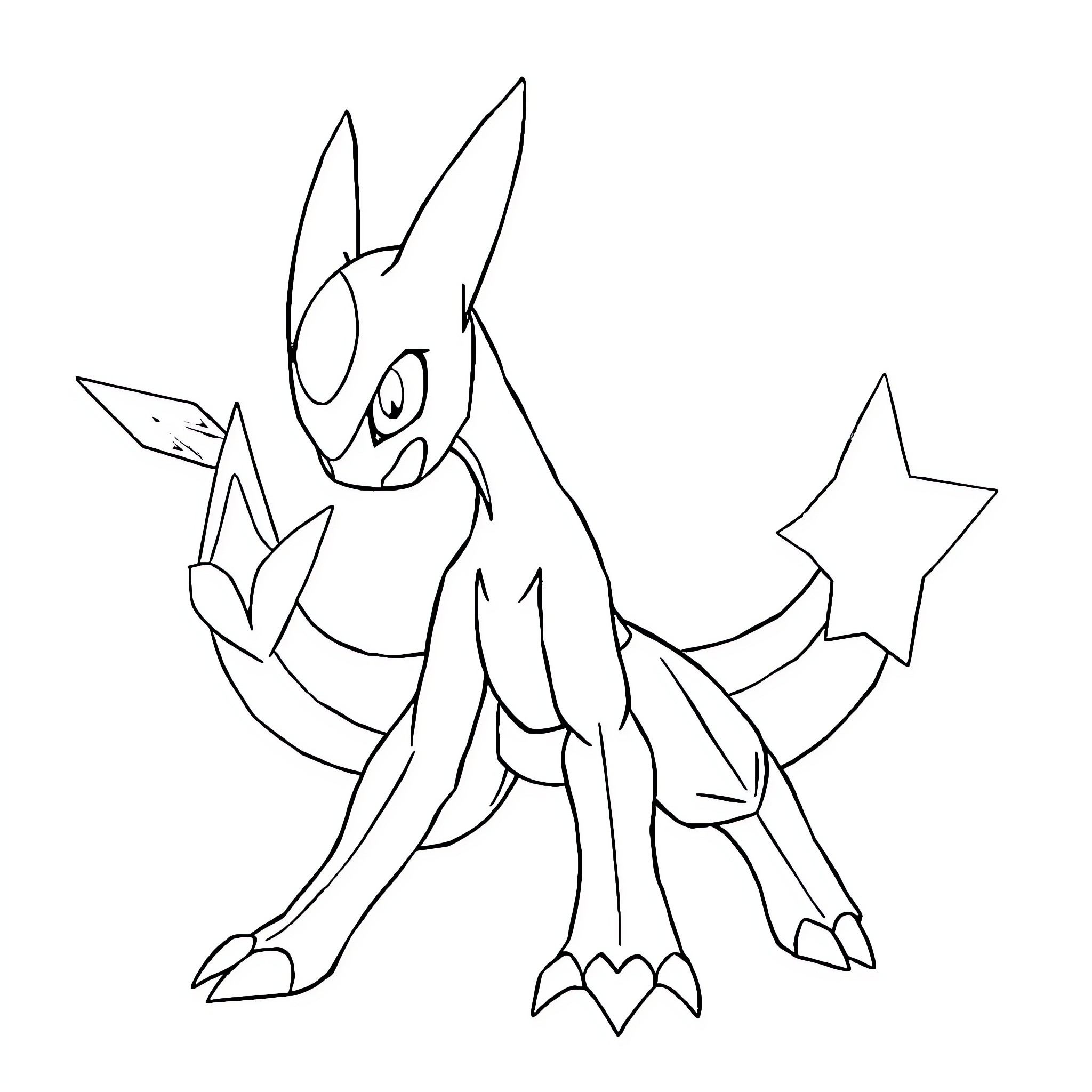 Mewtwo unleashing star power in a fierce pose Coloring Page (free black-and-white line drawing printable PDF for all, from beginners to advanced learners, including children, teens, adults, and seniors)