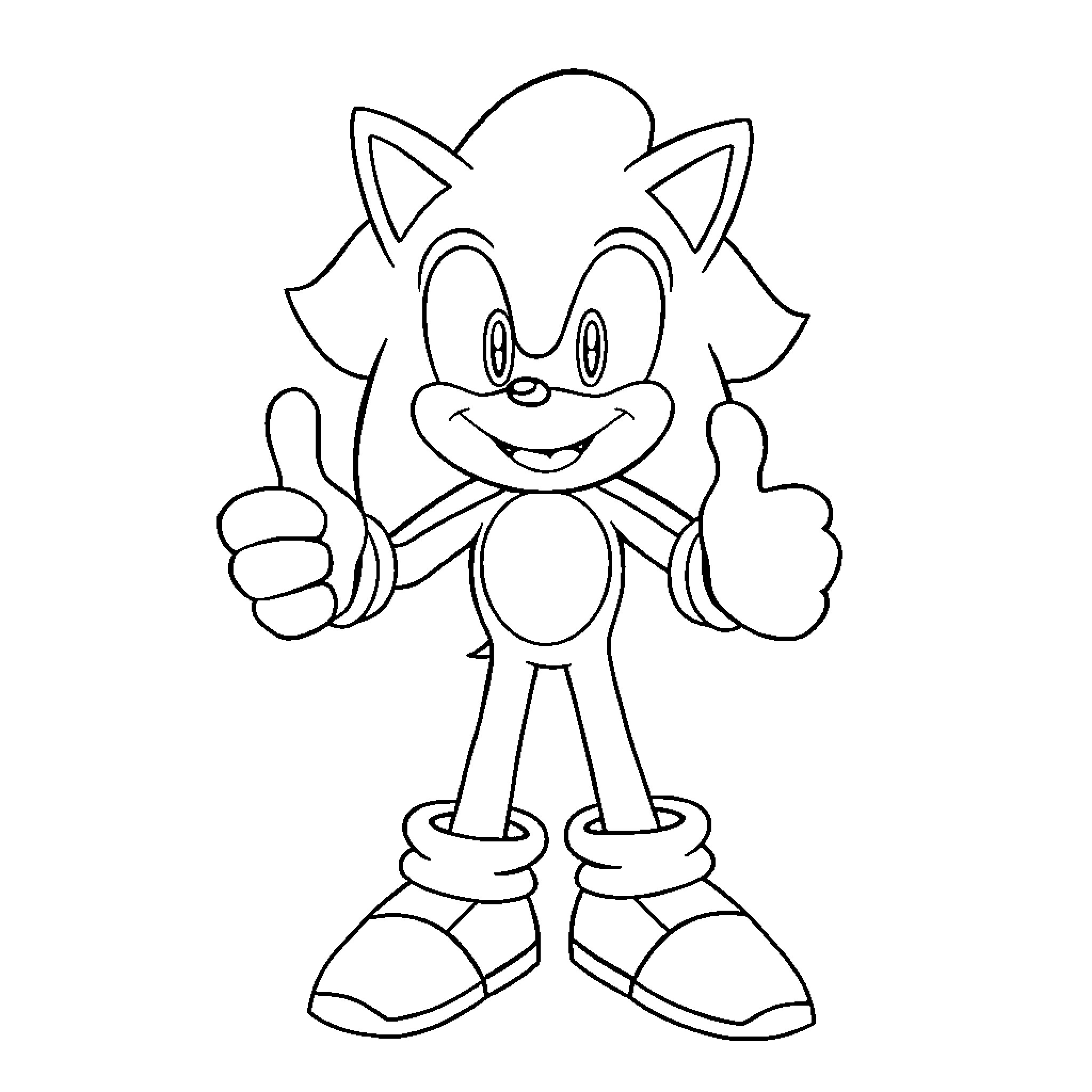 Sonic giving a cheerful thumbs up Coloring Page (free black-and-white line drawing printable PDF for all, from beginners to advanced learners, including children, teens, adults, and seniors)