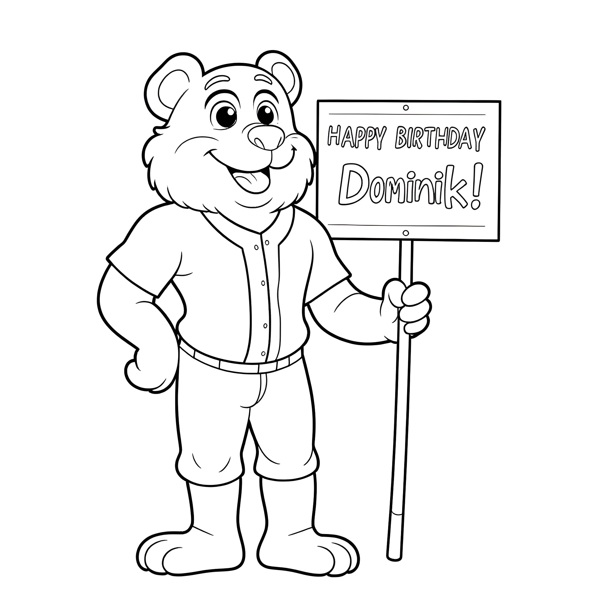 Paws holding a happy birthday sign Coloring Page (free black-and-white line drawing printable PDF for all, from beginners to advanced learners, including children, teens, adults, and seniors)