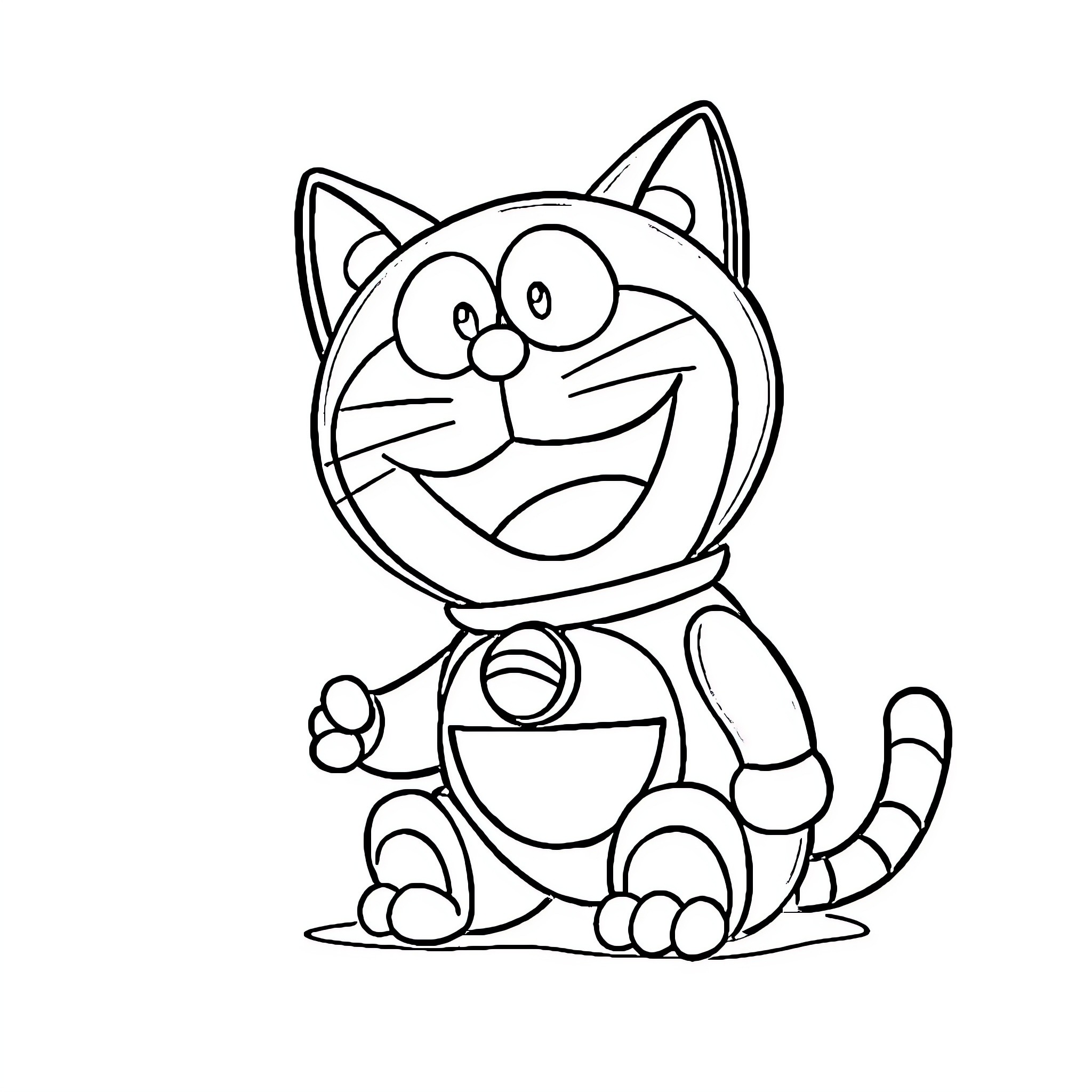 Doraemon enjoying a playful moment Coloring Page (free black-and-white line drawing printable PDF for all, from beginners to advanced learners, including children, teens, adults, and seniors)