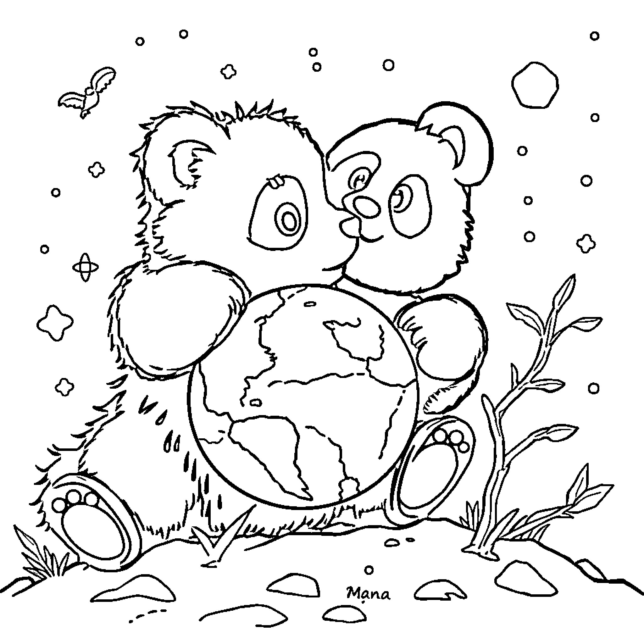 Dog exploring the world with a globe Coloring Page (free black-and-white line drawing printable PDF for all, from beginners to advanced learners, including children, teens, adults, and seniors)