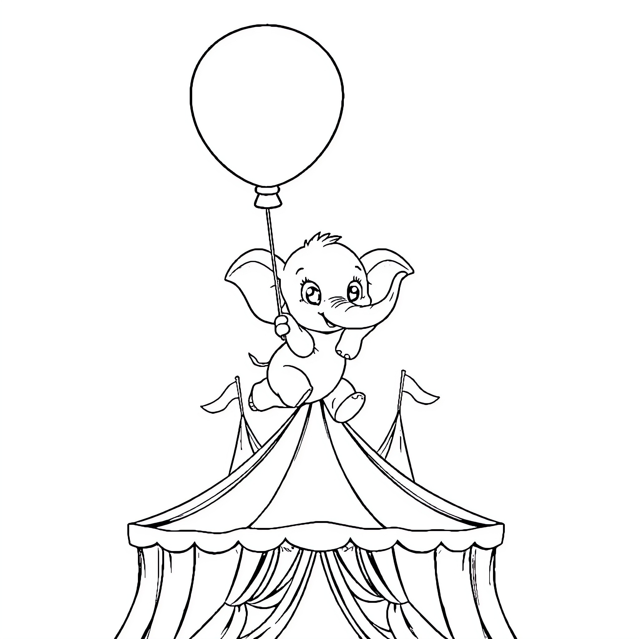 Elephant performing at the circus Coloring Page (free black-and-white line drawing printable PDF for all, from beginners to advanced learners, including children, teens, adults, and seniors)