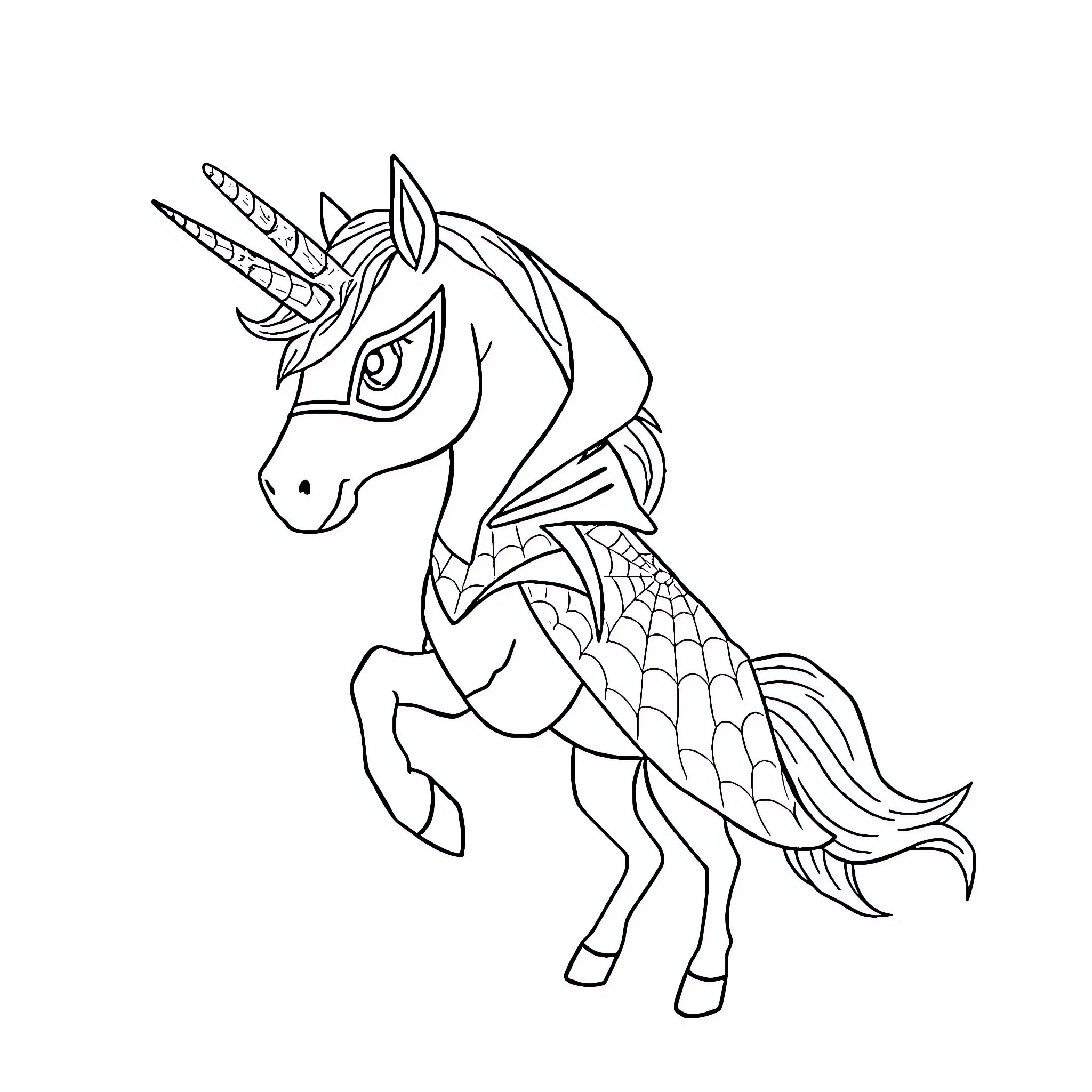 Unicorn galloping with ornate patterns Coloring Page (free black-and-white line drawing printable PDF for all, from beginners to advanced learners, including children, teens, adults, and seniors)