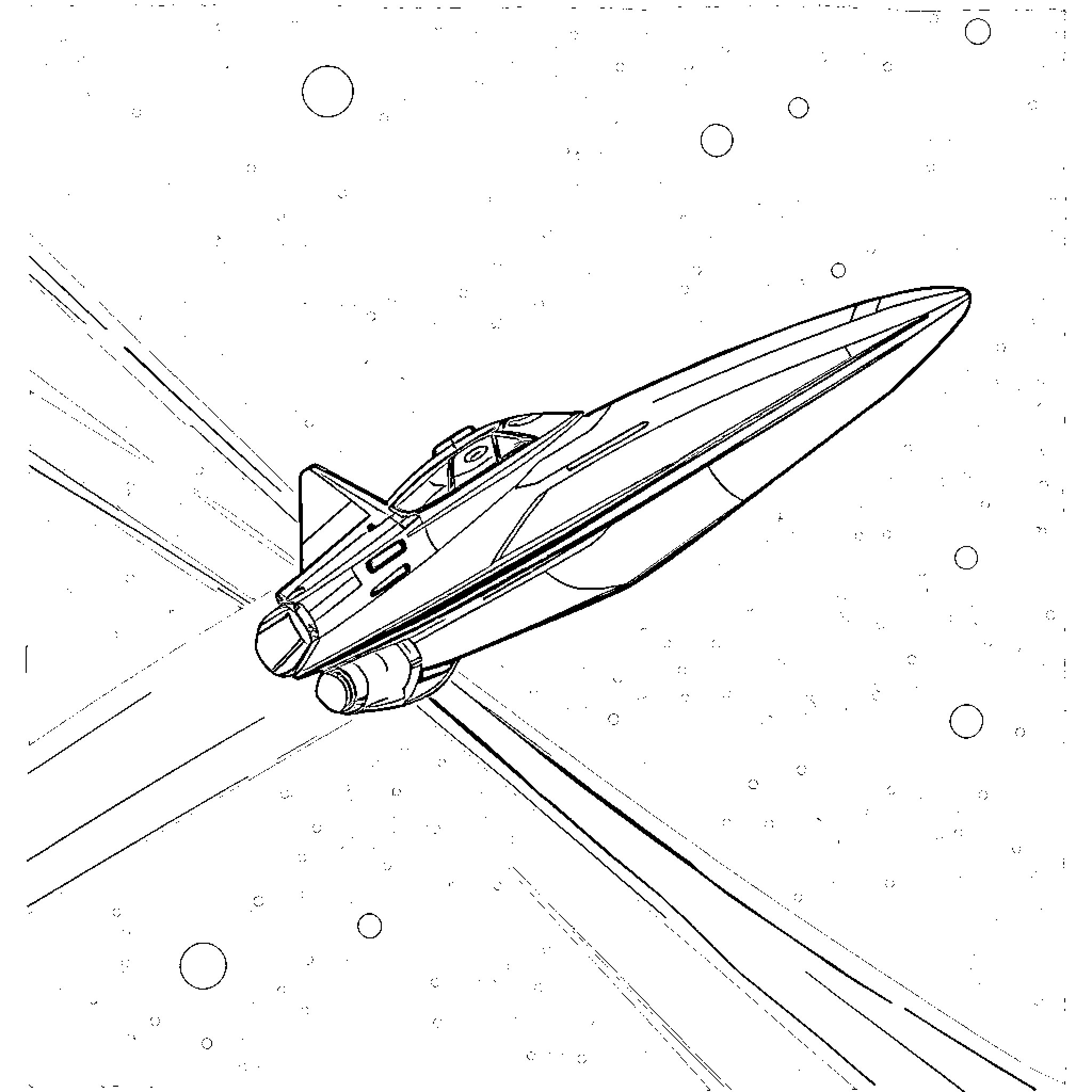 Space Ship Soaring through the Cosmos Coloring Page (free black-and-white line drawing printable PDF for all, from beginners to advanced learners, including children, teens, adults, and seniors)