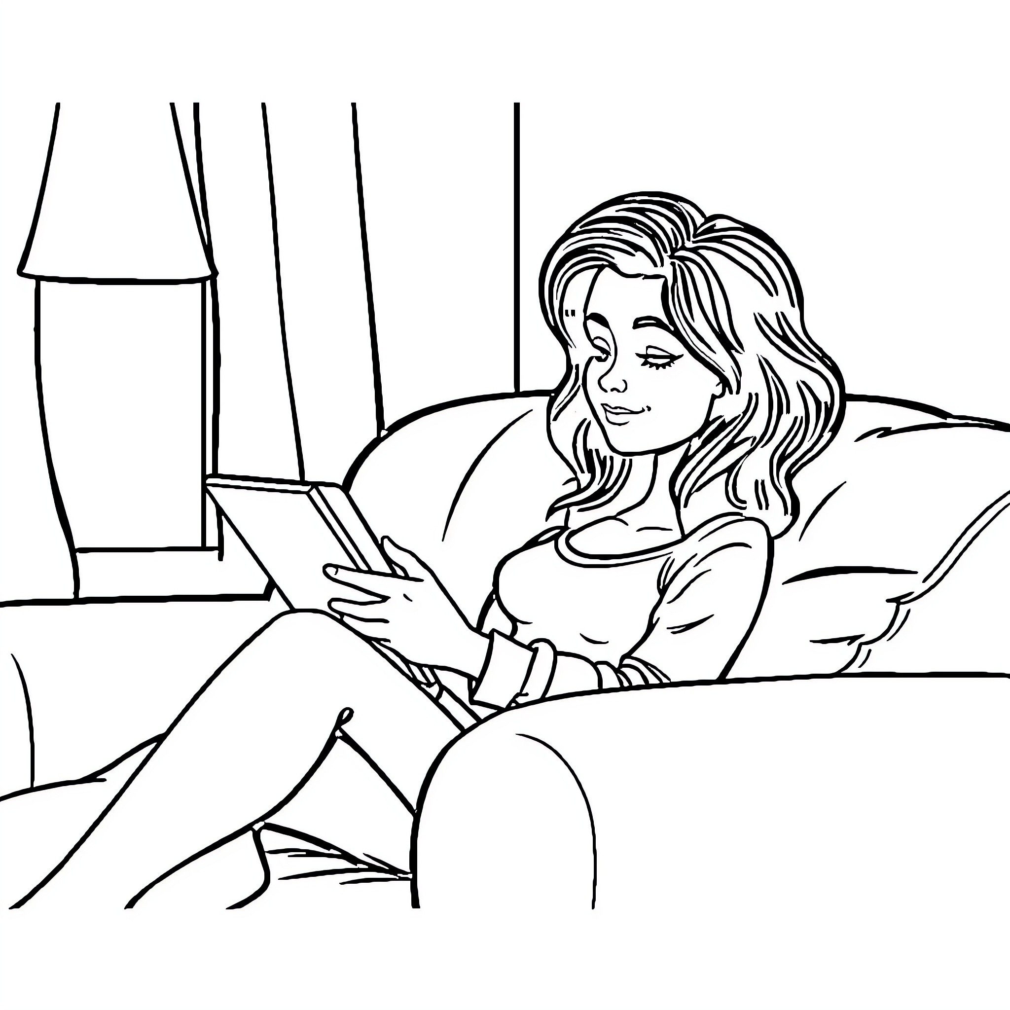 Bluey relaxing with a digital device Coloring Page (free black-and-white line drawing printable PDF for all, from beginners to advanced learners, including children, teens, adults, and seniors)