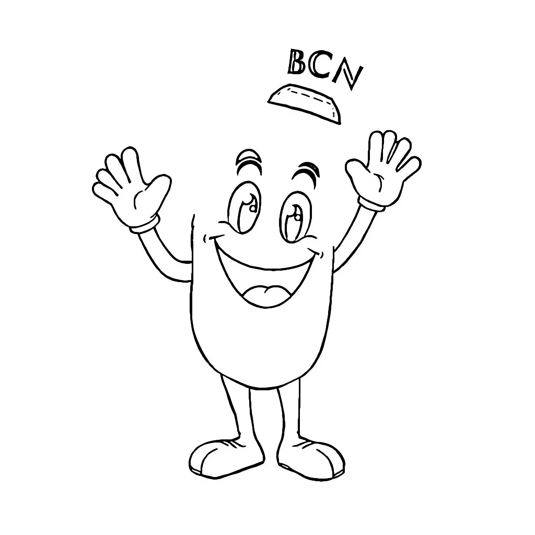 Mascot character waving happily Coloring Page (free black-and-white line drawing printable PDF for all, from beginners to advanced learners, including children, teens, adults, and seniors)