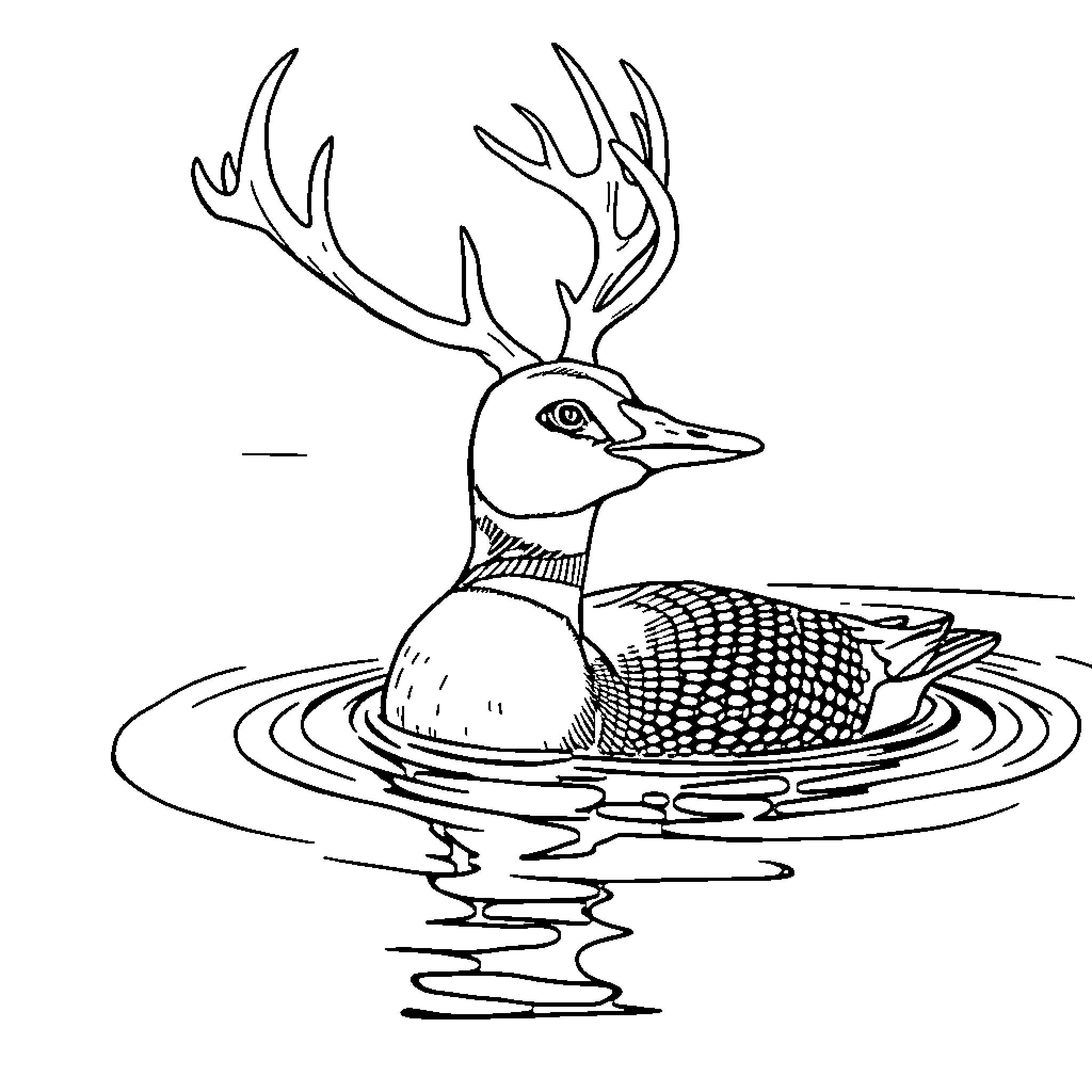 Loon floating on the water Coloring Page (free black-and-white line drawing printable PDF for all, from beginners to advanced learners, including children, teens, adults, and seniors)