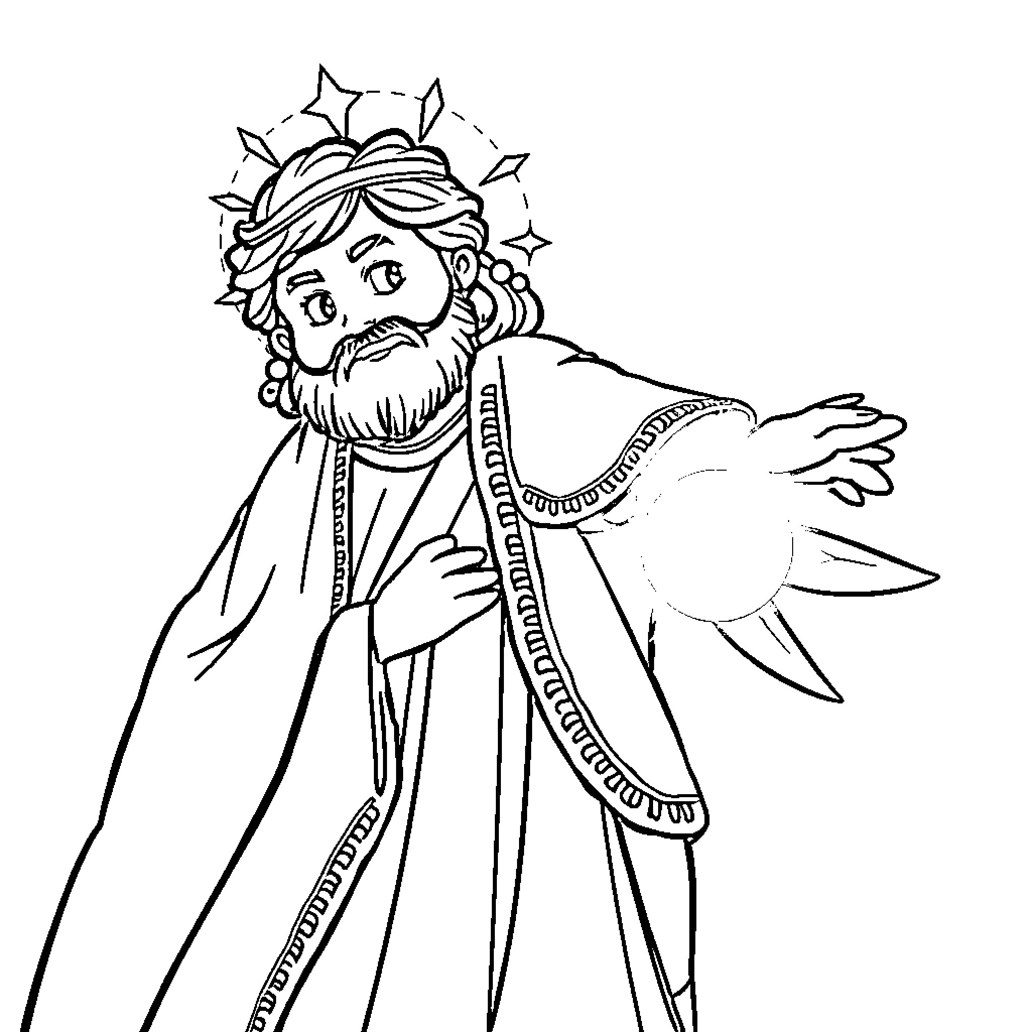 God's Armor - Heavenly Messenger in Majestic Robes Coloring Page (free black-and-white line drawing printable PDF for all, from beginners to advanced learners, including children, teens, adults, and seniors)