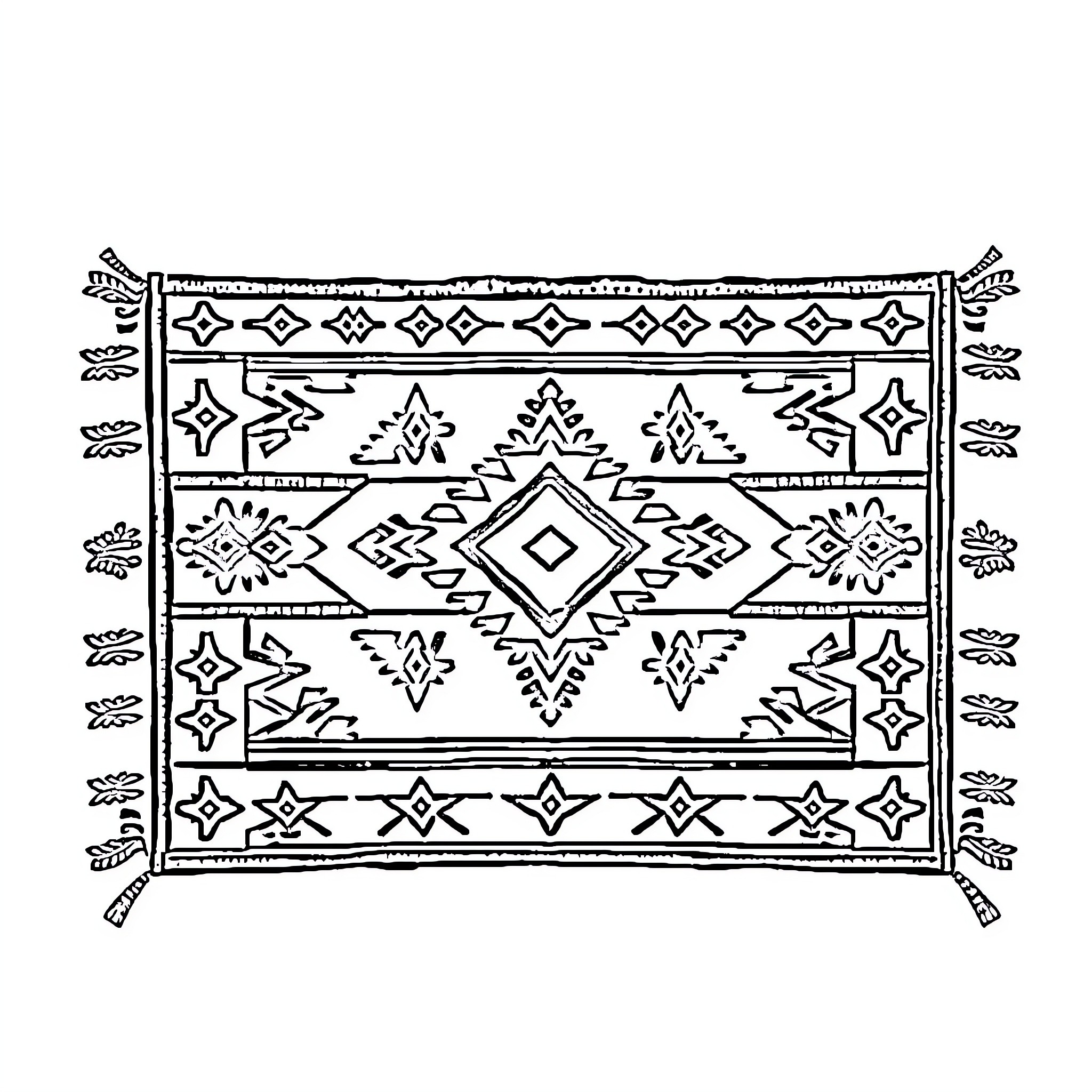Navajo Rug with Intricate Geometric Designs Coloring Page (free black-and-white line drawing printable PDF for all, from beginners to advanced learners, including children, teens, adults, and seniors)