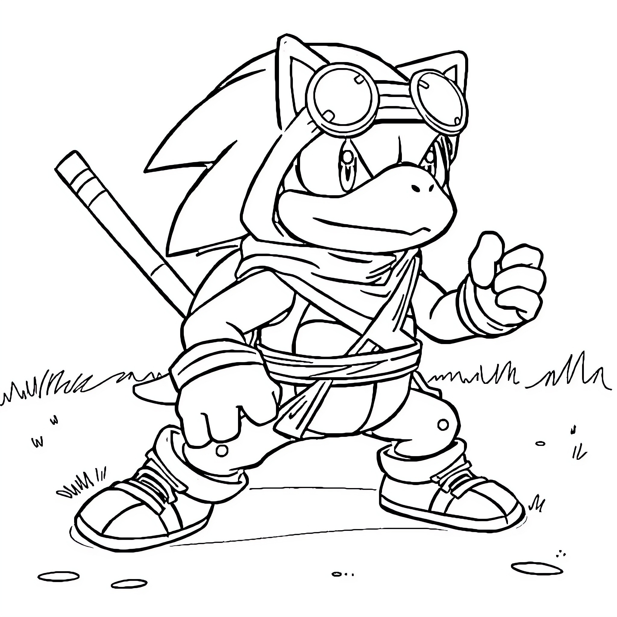 Turtle adventurer exploring the outdoors Coloring Page (free black-and-white line drawing printable PDF for all, from beginners to advanced learners, including children, teens, adults, and seniors)