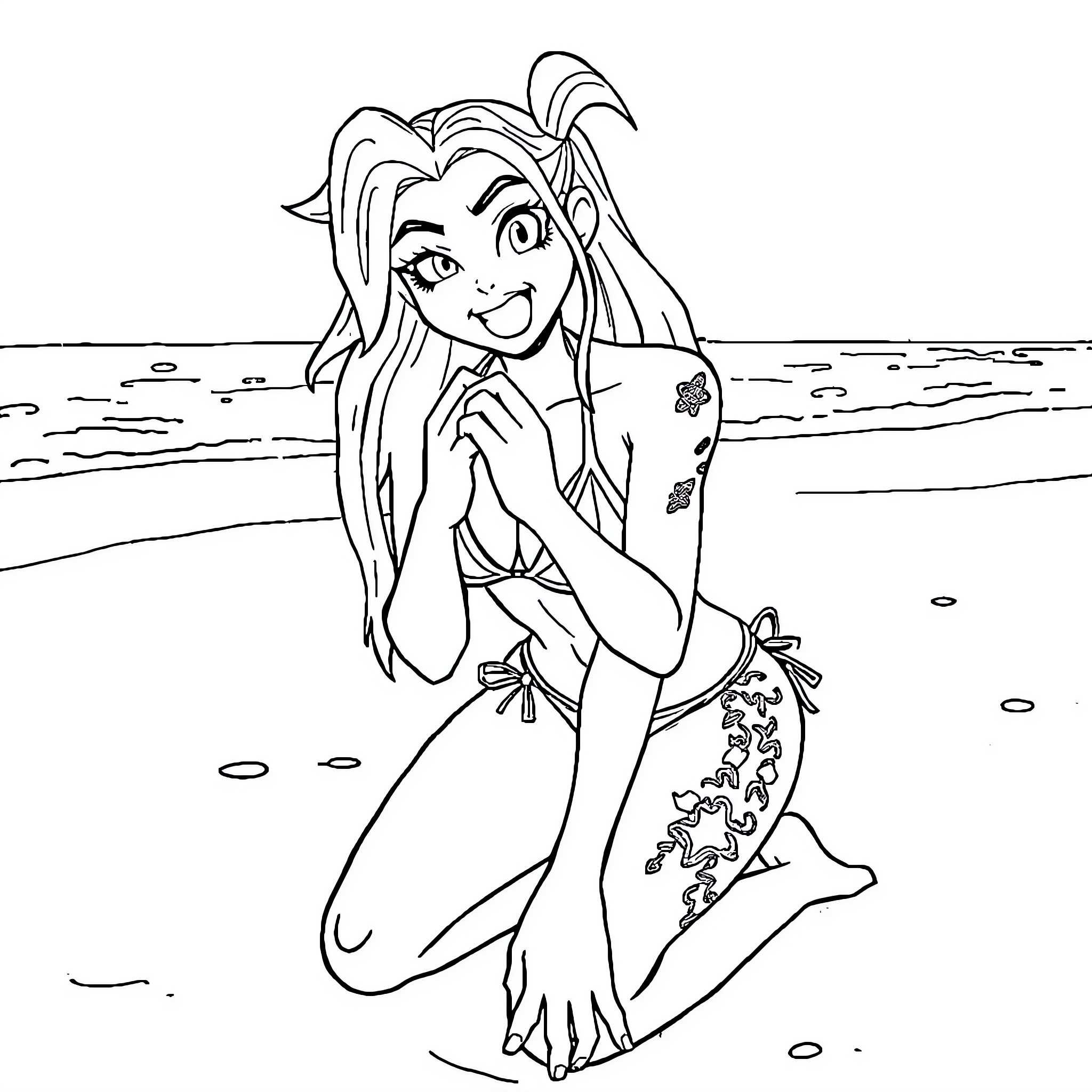 Jinx enjoying a day at the beach Coloring Page (free black-and-white line drawing printable PDF for all, from beginners to advanced learners, including children, teens, adults, and seniors)