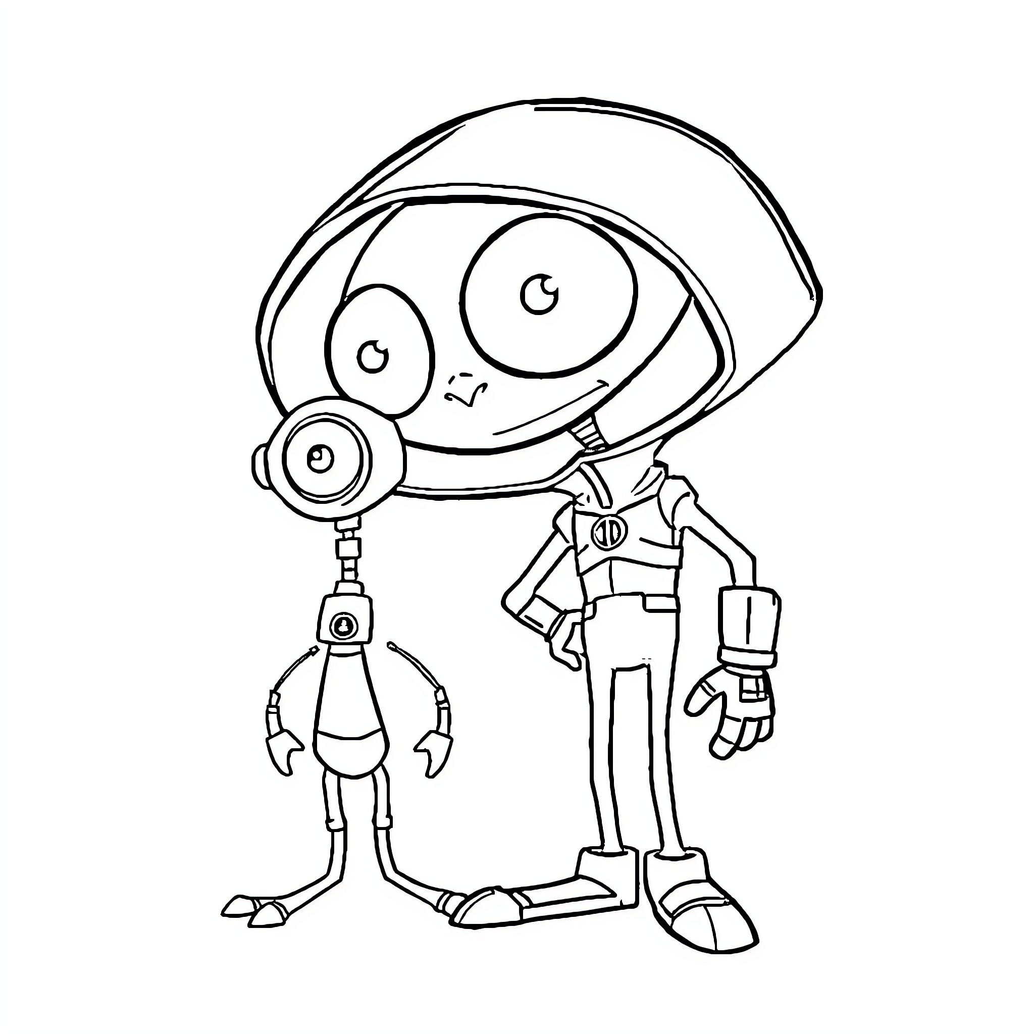 Invader Zim Characters in Comical Poses Coloring Page (free black-and-white line drawing printable PDF for all, from beginners to advanced learners, including children, teens, adults, and seniors)