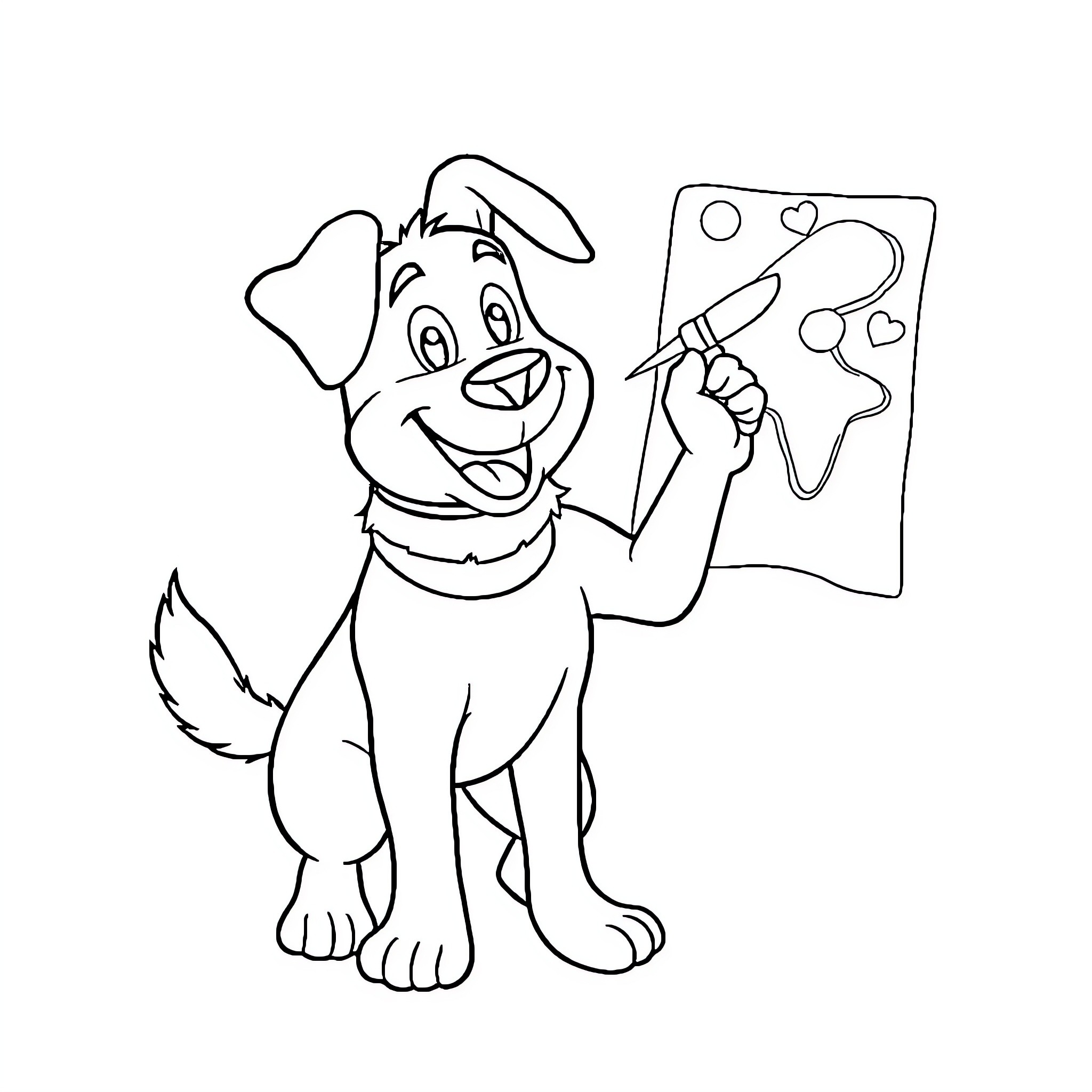Bingo, the Joyful Pup with a Coloring Page Coloring Page (free black-and-white line drawing printable PDF for all, from beginners to advanced learners, including children, teens, adults, and seniors)