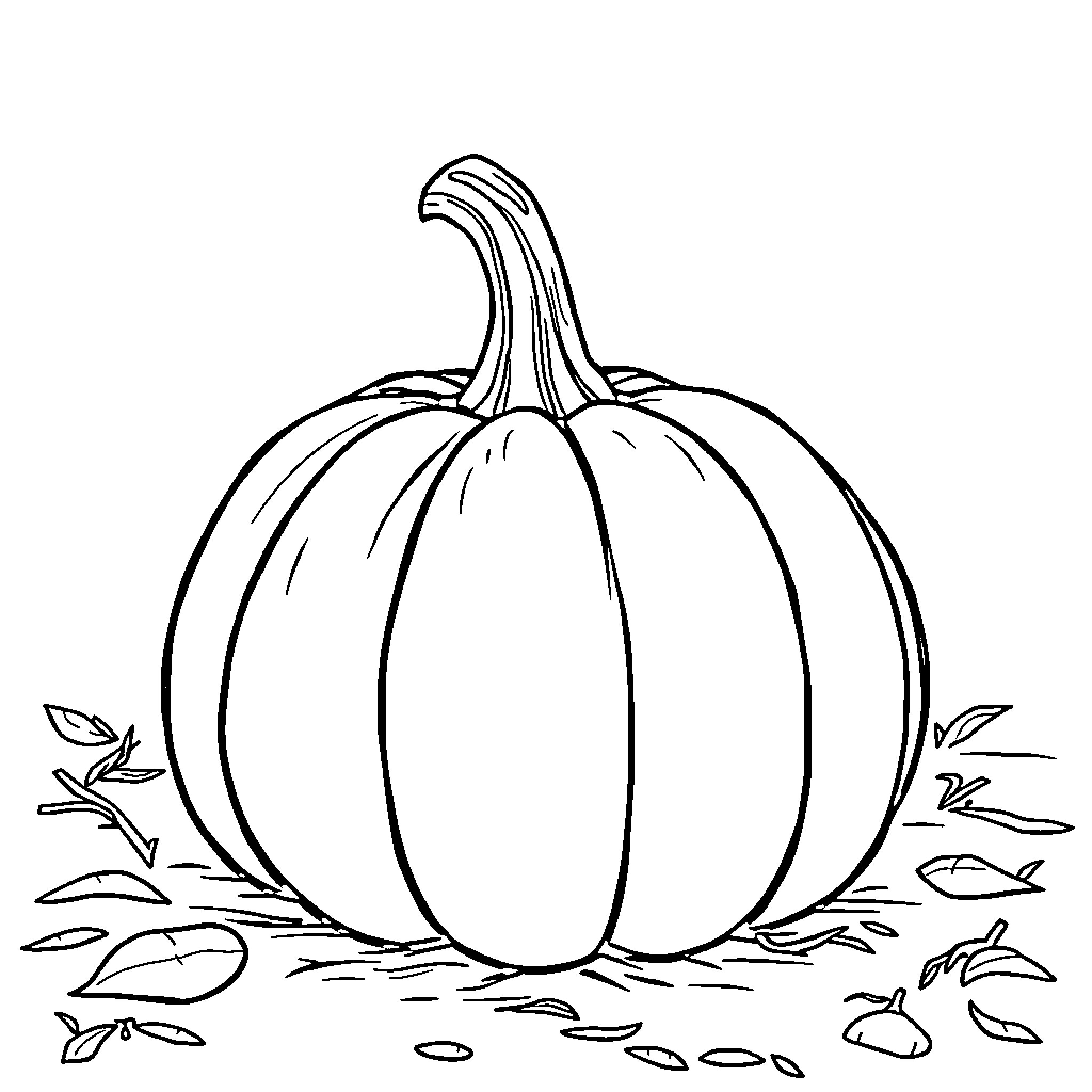 Pumpkin sitting on autumn leaves Coloring Page (free black-and-white line drawing printable PDF for all, from beginners to advanced learners, including children, teens, adults, and seniors)