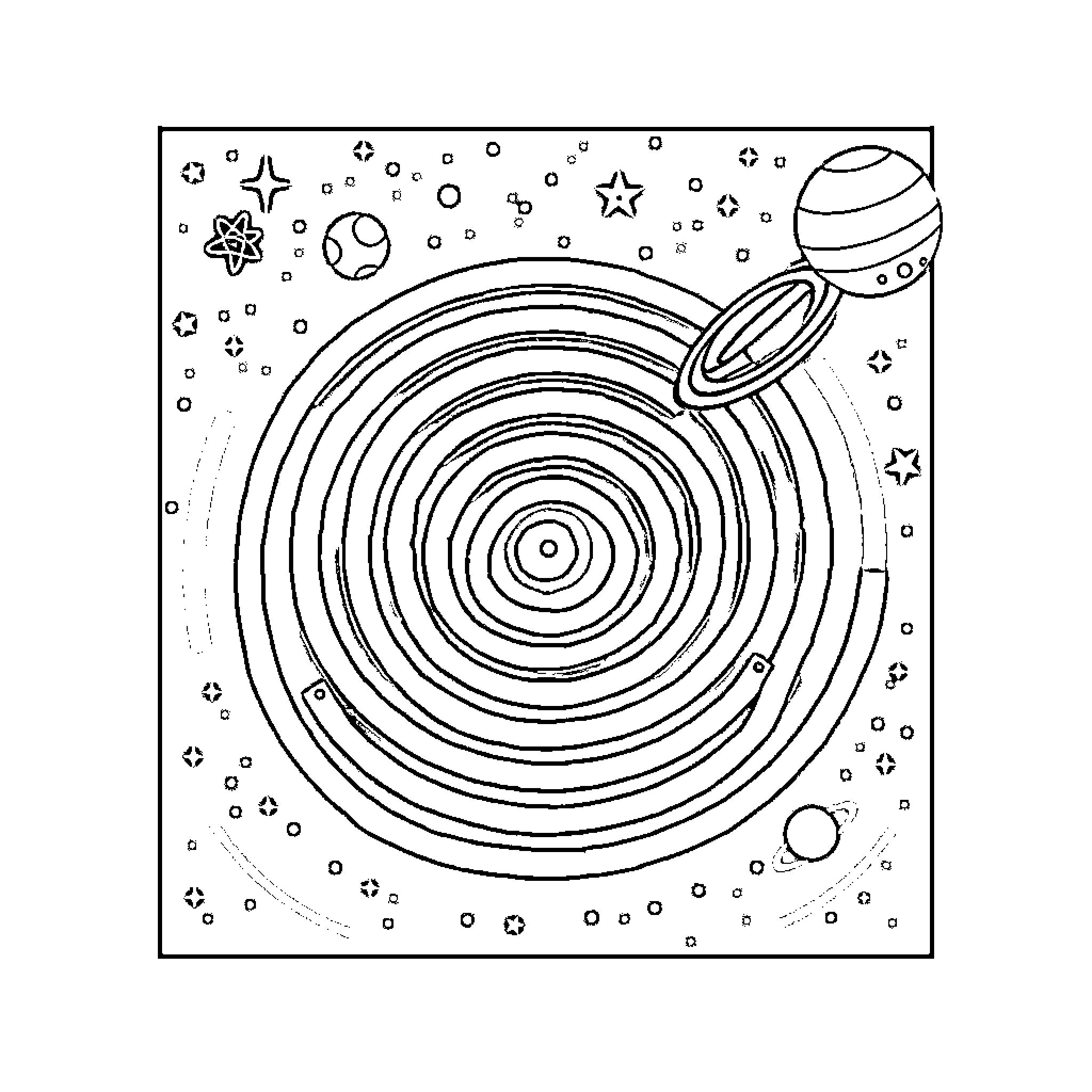 Maze of Celestial Wonders Coloring Page (free black-and-white line drawing printable PDF for all, from beginners to advanced learners, including children, teens, adults, and seniors)