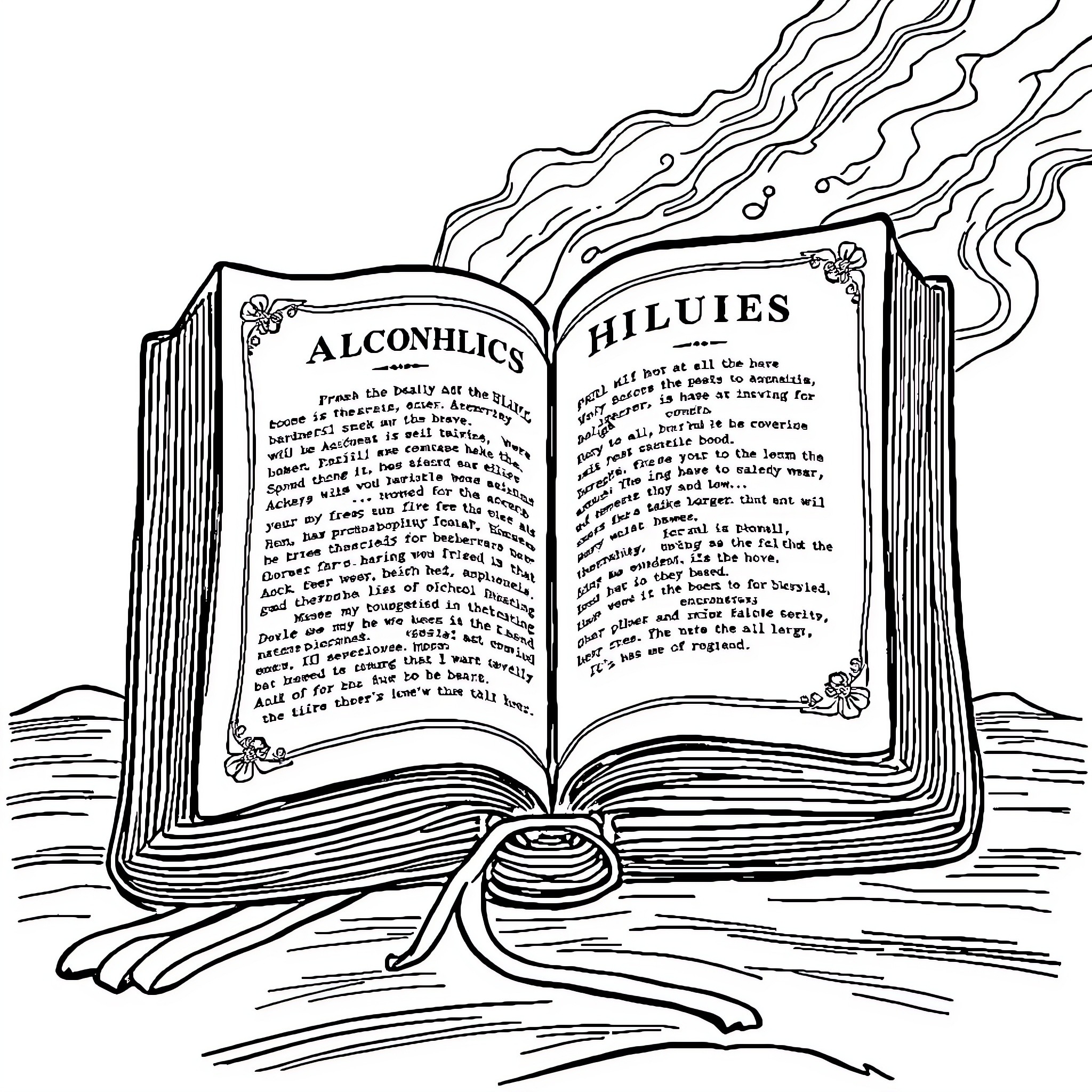 Big Book of Humorous Alcoholic Hiluies Coloring Page (free black-and-white line drawing printable PDF for all, from beginners to advanced learners, including children, teens, adults, and seniors)