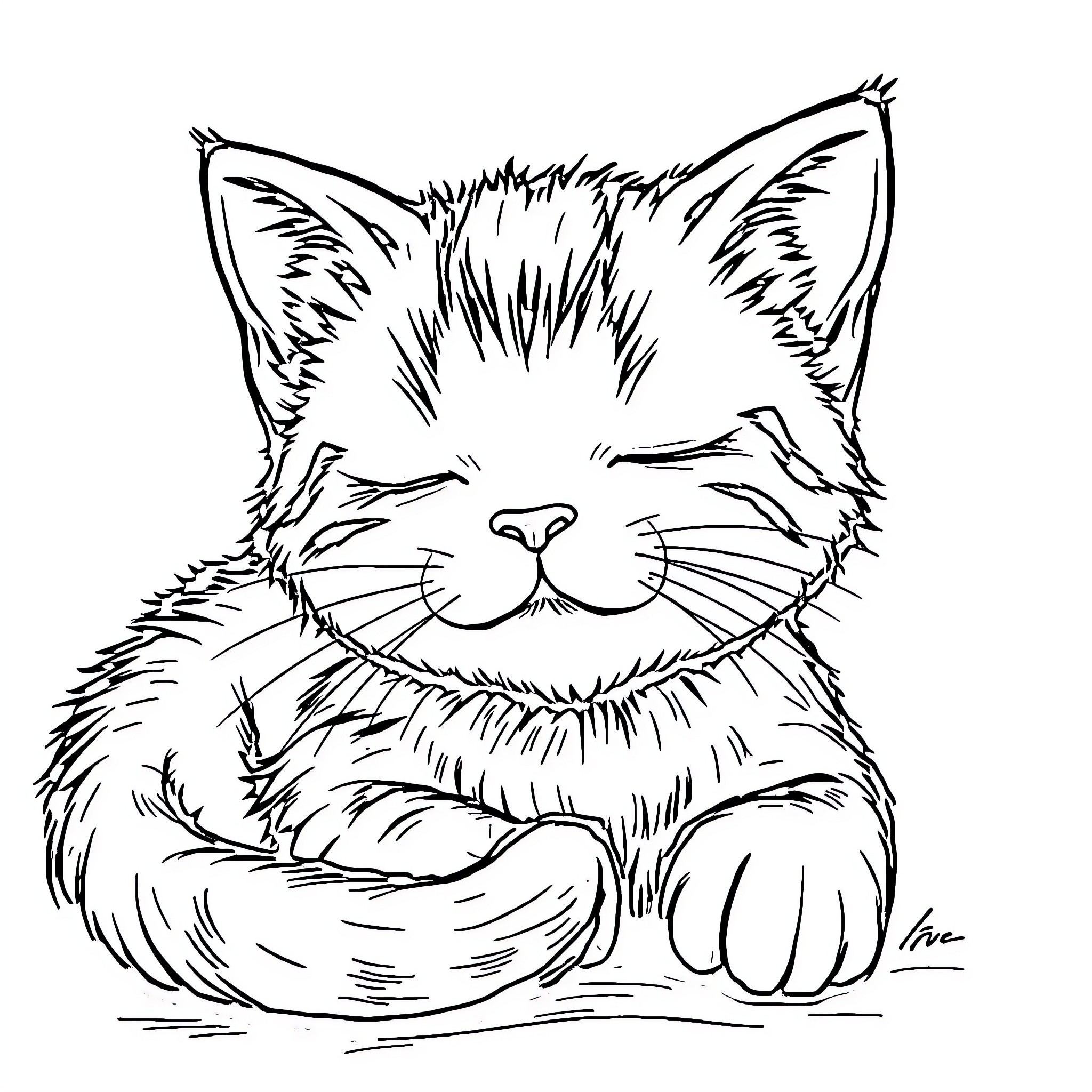Cat napping peacefully in a cozy spot Coloring Page (free black-and-white line drawing printable PDF for all, from beginners to advanced learners, including children, teens, adults, and seniors)