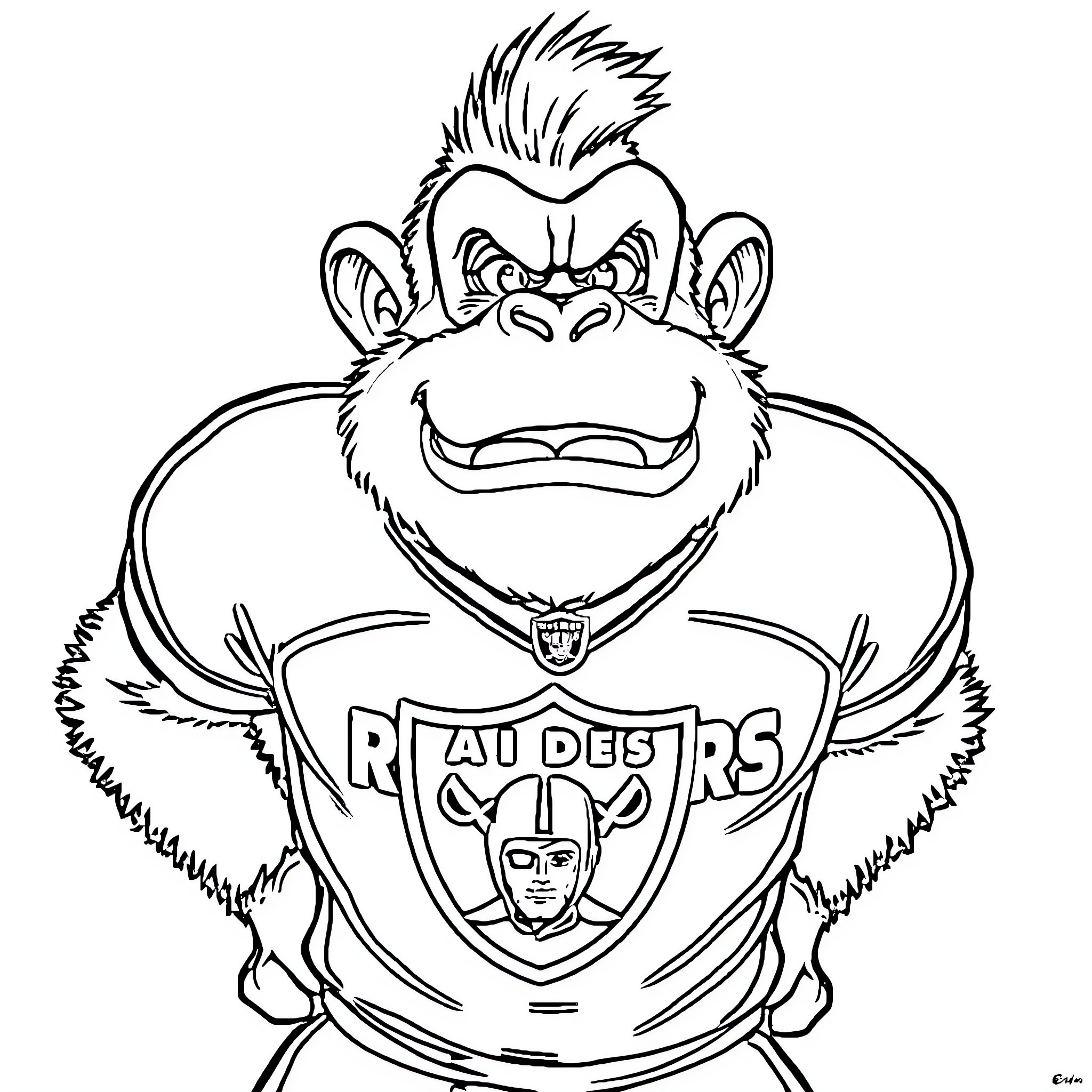 Donkey Kong playing as a football player Coloring Page (free black-and-white line drawing printable PDF for all, from beginners to advanced learners, including children, teens, adults, and seniors)