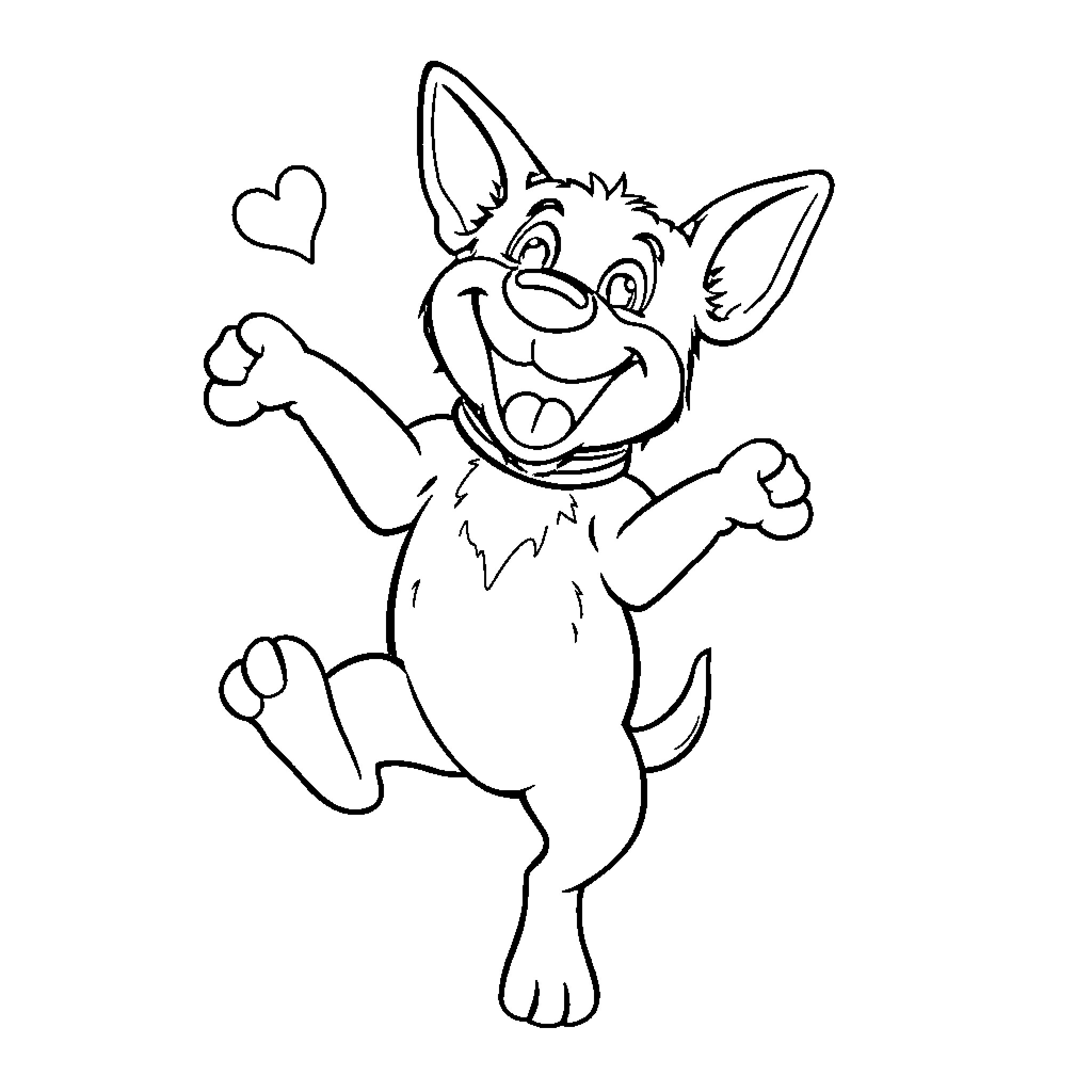 Dog cheerfully jumping with excitement Coloring Page (free black-and-white line drawing printable PDF for all, from beginners to advanced learners, including children, teens, adults, and seniors)