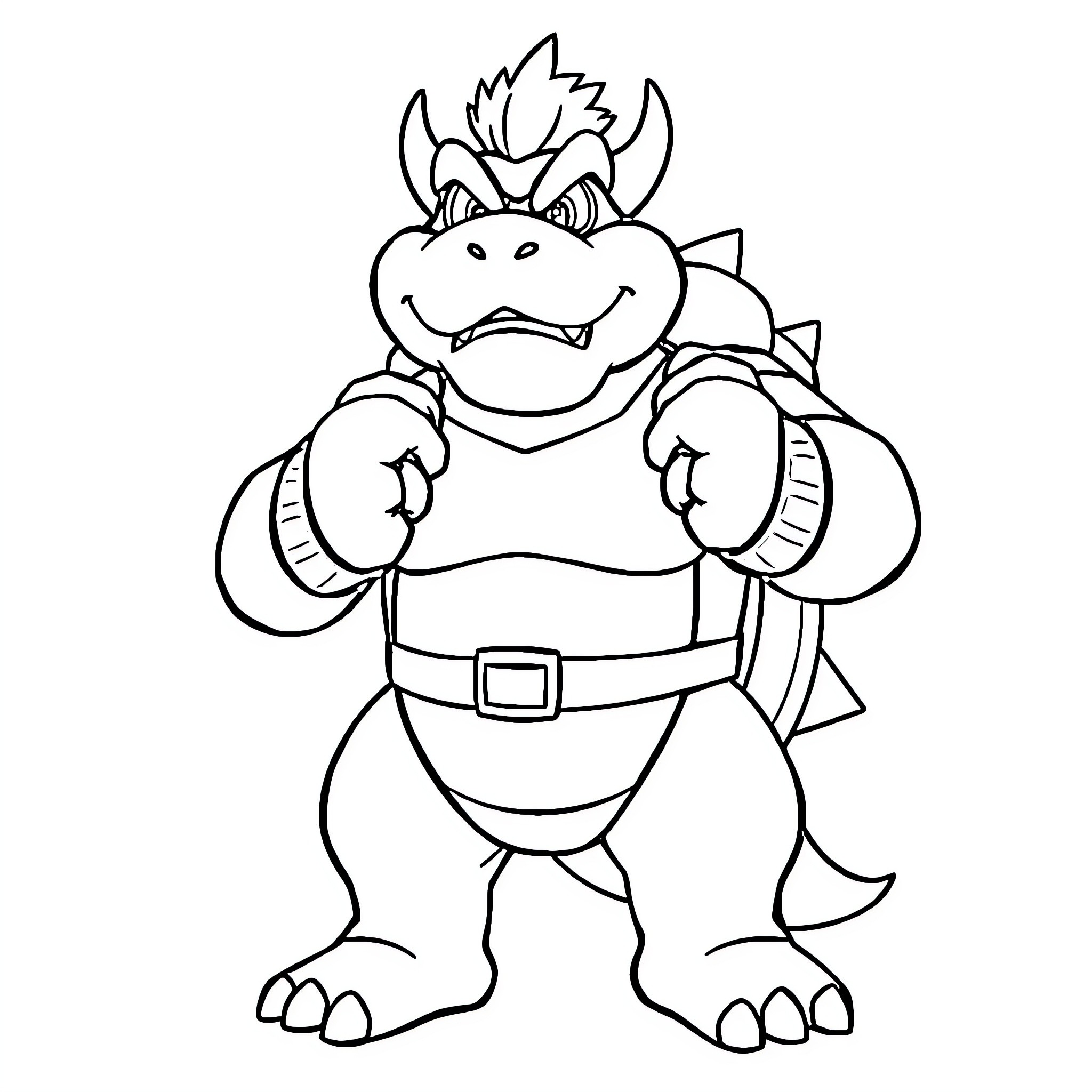 Bowser Jr. posing confidently in his iconic outfit Coloring Page (free black-and-white line drawing printable PDF for all, from beginners to advanced learners, including children, teens, adults, and seniors)