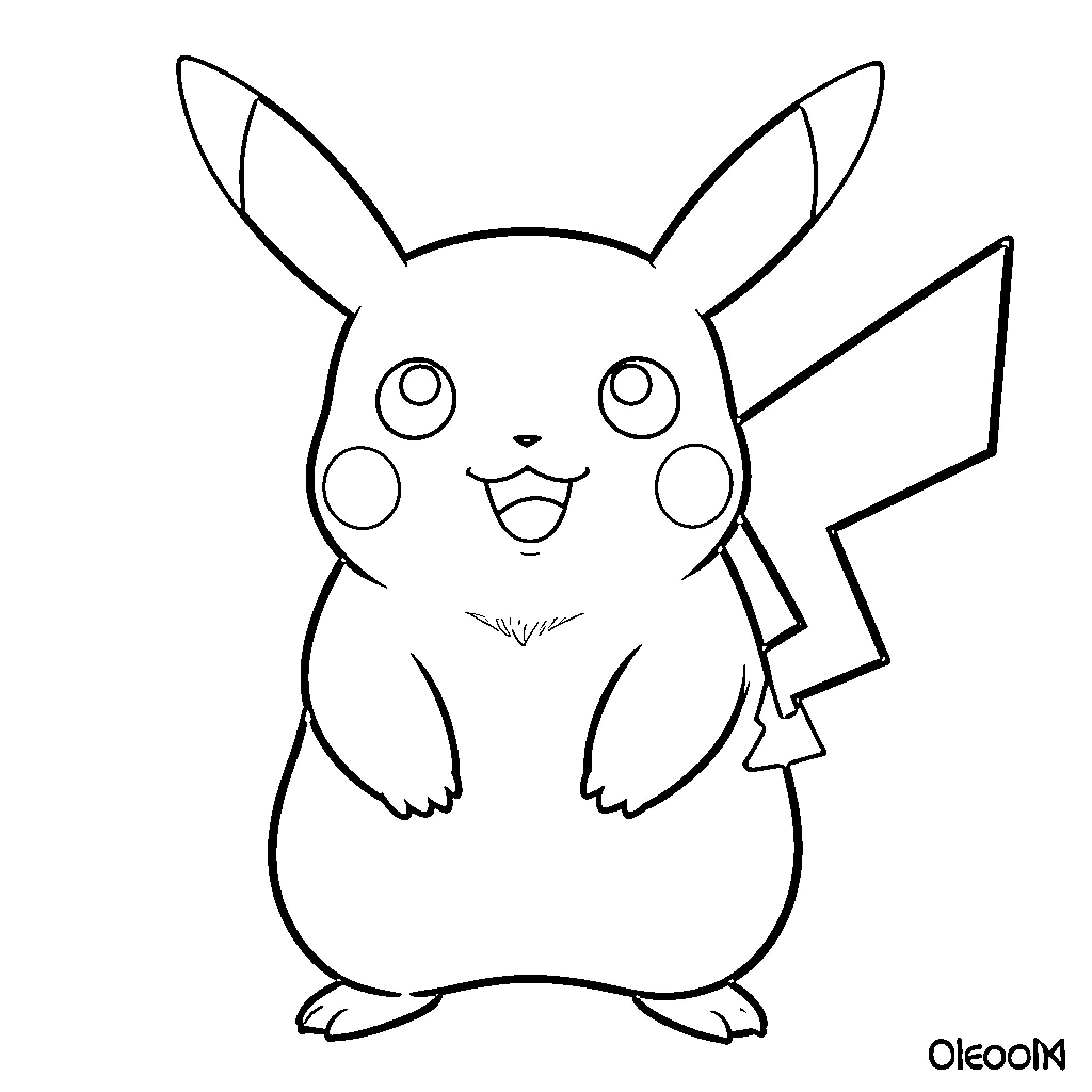 Pikachu, the playful Pokemon character Coloring Page (free black-and-white line drawing printable PDF for all, from beginners to advanced learners, including children, teens, adults, and seniors)