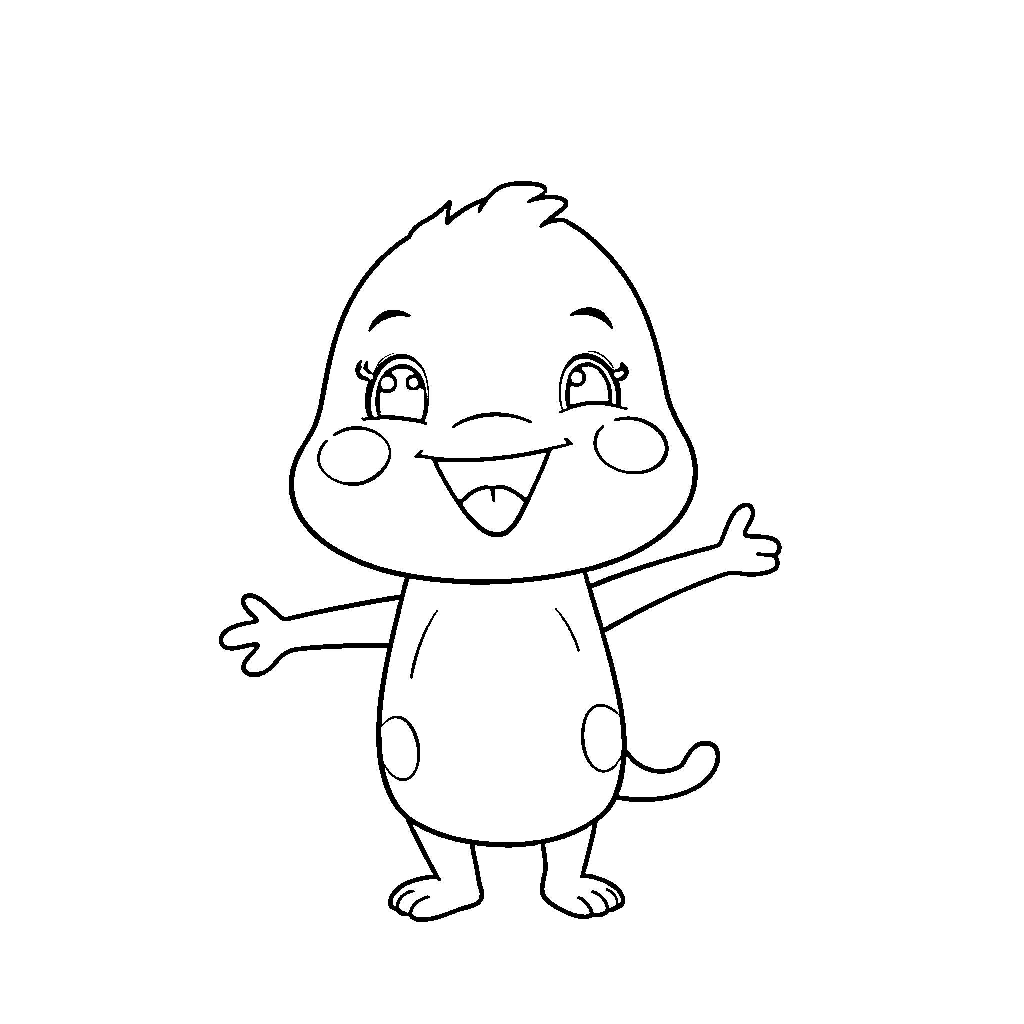 Labubu the Joyful Cartoon Character Coloring Page (free black-and-white line drawing printable PDF for all, from beginners to advanced learners, including children, teens, adults, and seniors)
