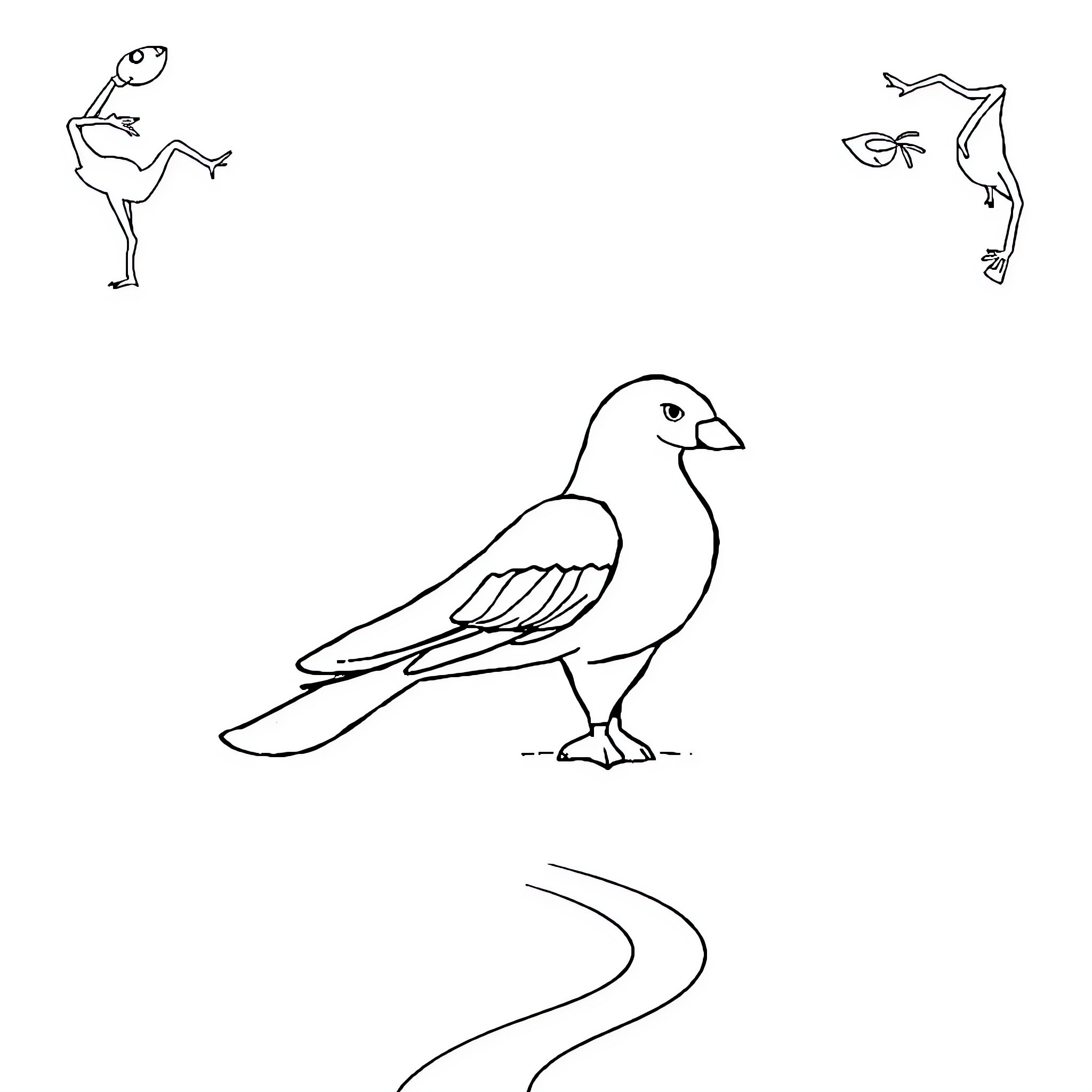Unknown bird and abstract figures in sketch style Coloring Page (free black-and-white line drawing printable PDF for all, from beginners to advanced learners, including children, teens, adults, and seniors)