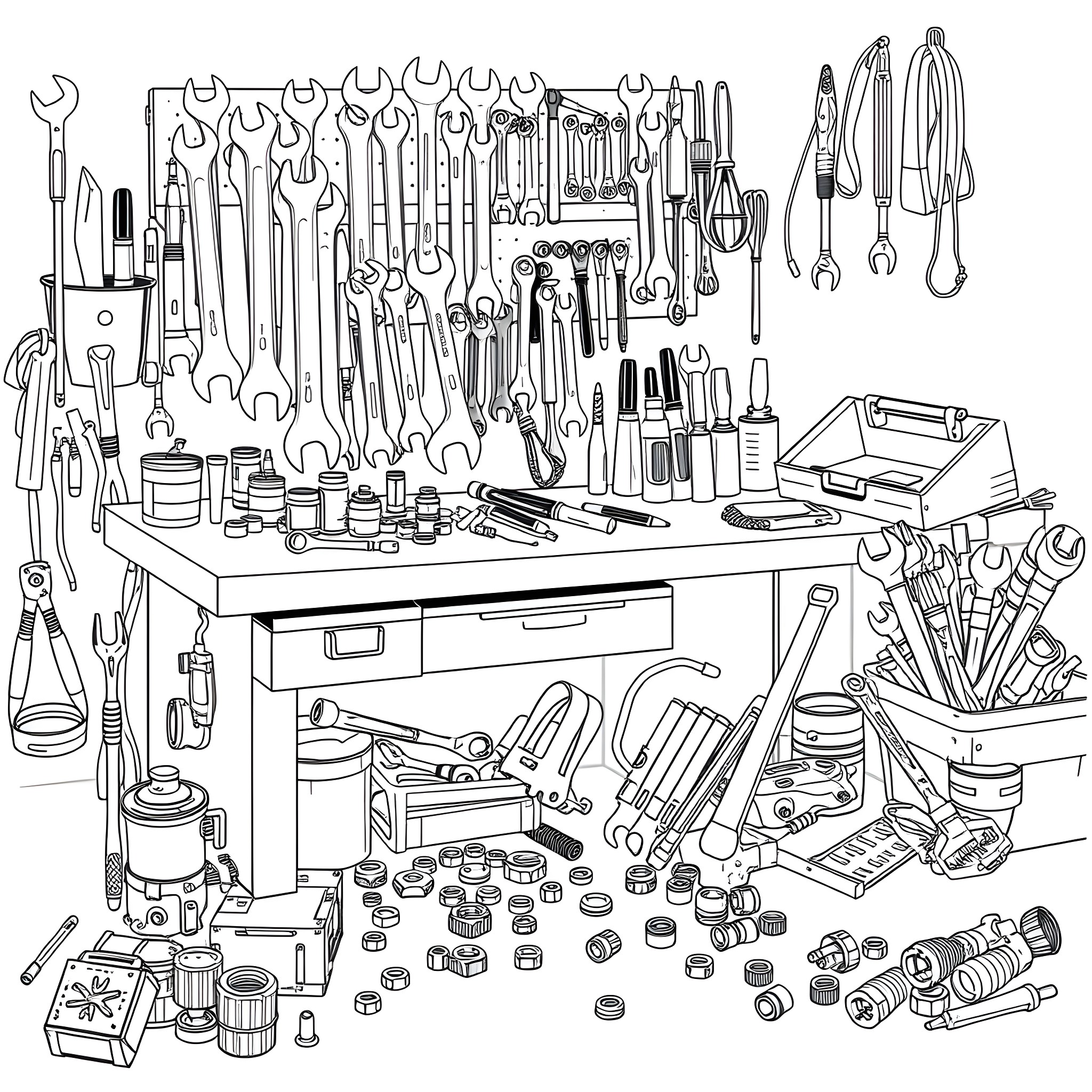 Tool for repair and maintenance tasks Coloring Page (free black-and-white line drawing printable PDF for all, from beginners to advanced learners, including children, teens, adults, and seniors)