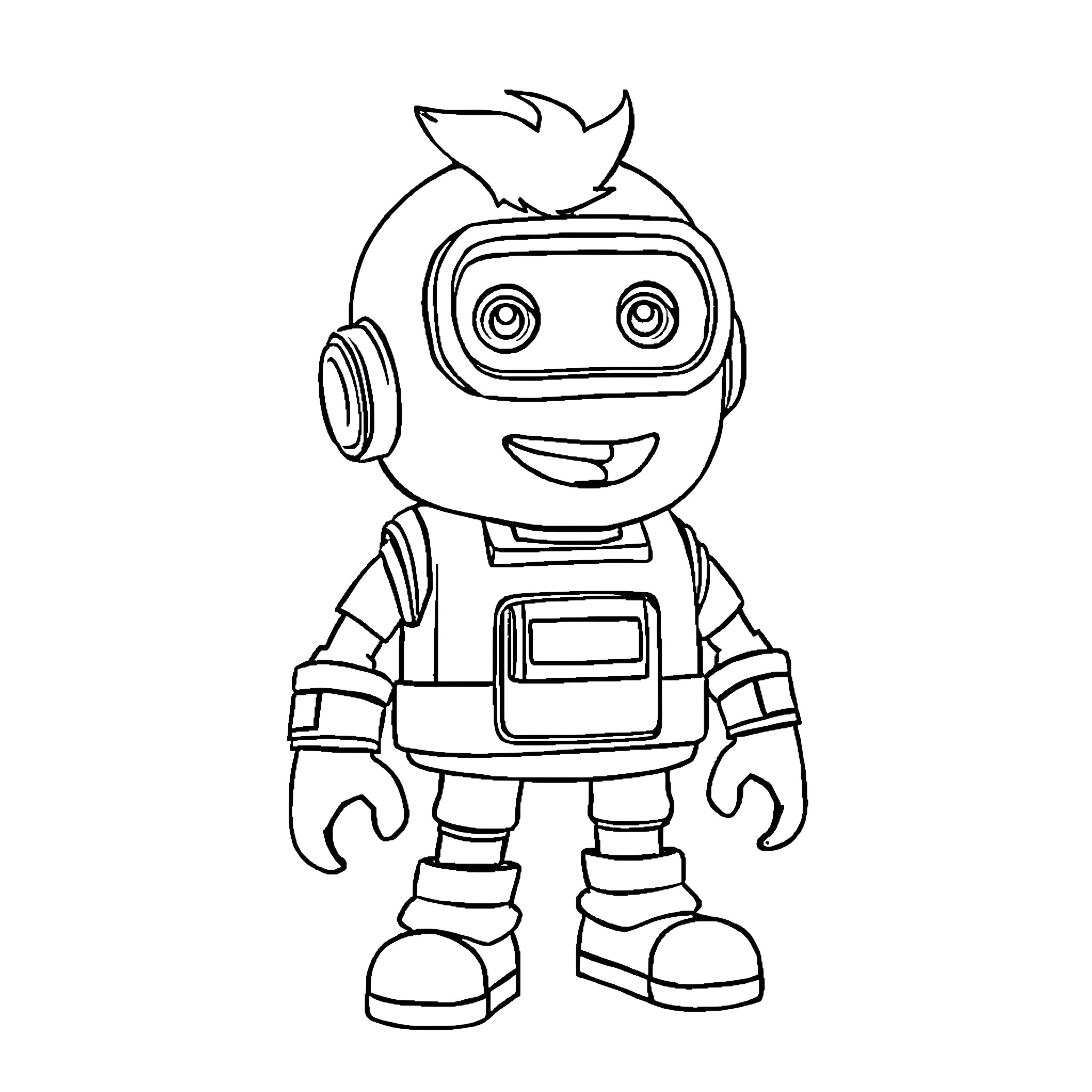 Rob the Friendly Robot Coloring Page (free black-and-white line drawing printable PDF for all, from beginners to advanced learners, including children, teens, adults, and seniors)